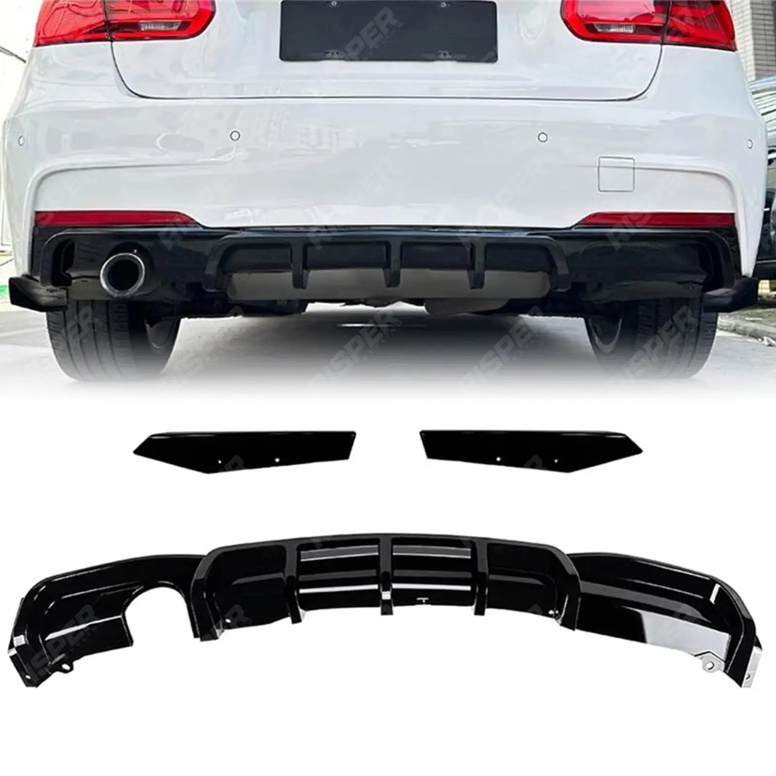 BMW 3 Series F30 2012-2018 Rear Diffuser 0____ Single Exit In Gloss Black Diffuser