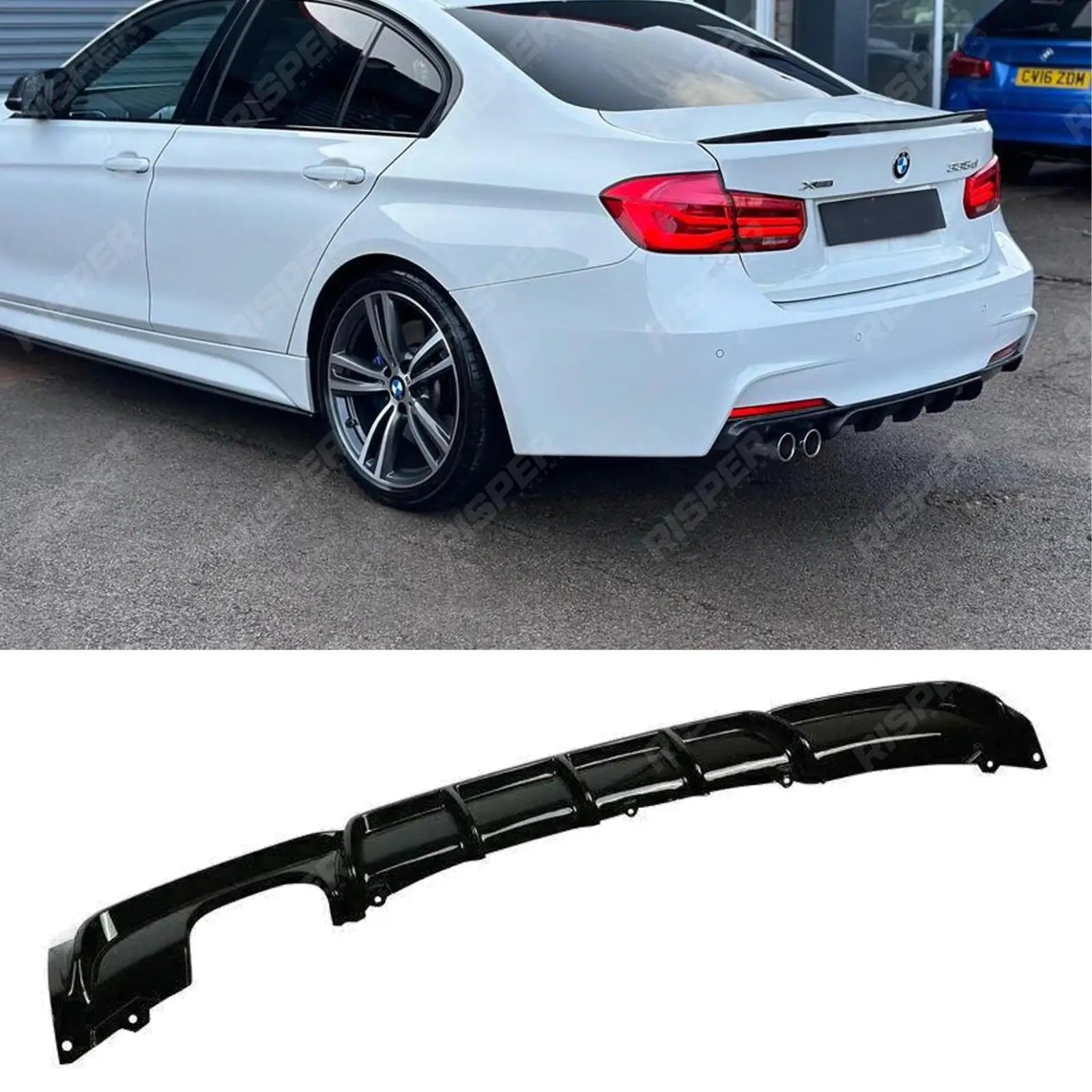 BMW 3 Series F30 F35 M Performance Gloss Black Rear Diffuser M Sport Twin Exit Main image