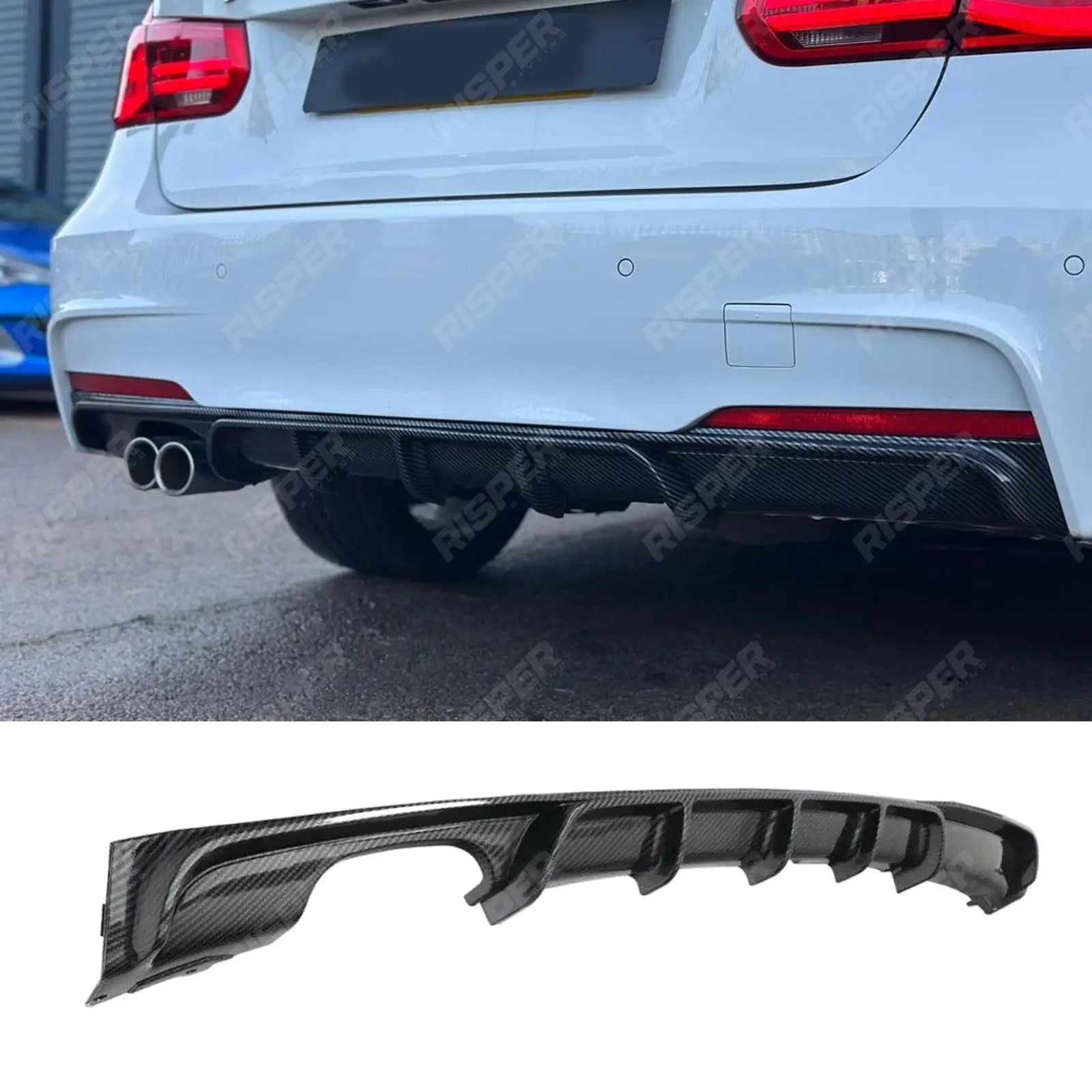 BMW 3 Series F30 F35 M Performance Rear Diffuser M Sport Twin Exit - Carbon Fiber Look Main image