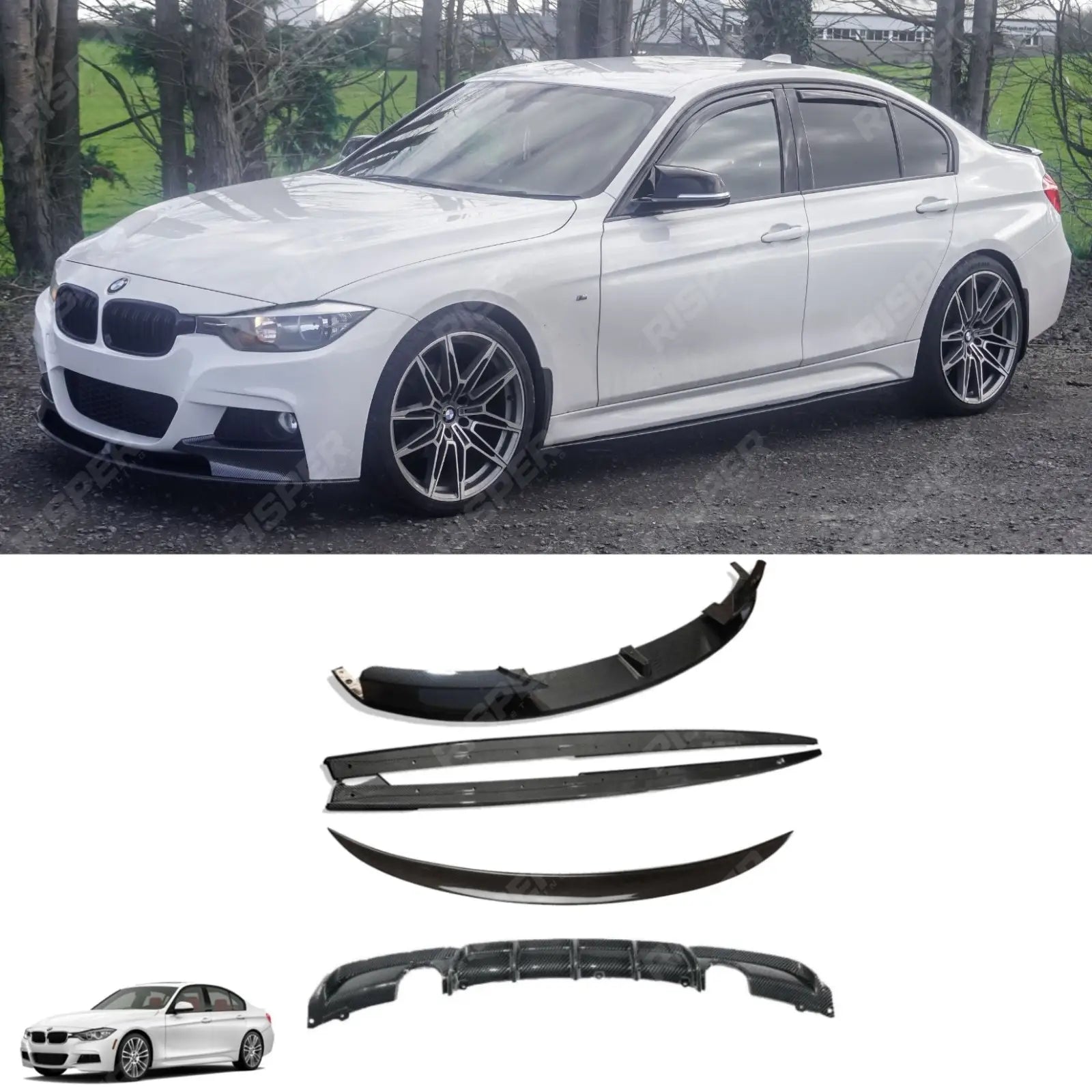 BMW 3 Series F30 M Sport 2012-2018 Carbon Look Full Aero Body Kit - Diffuser 0___0 Aero Kit Main image