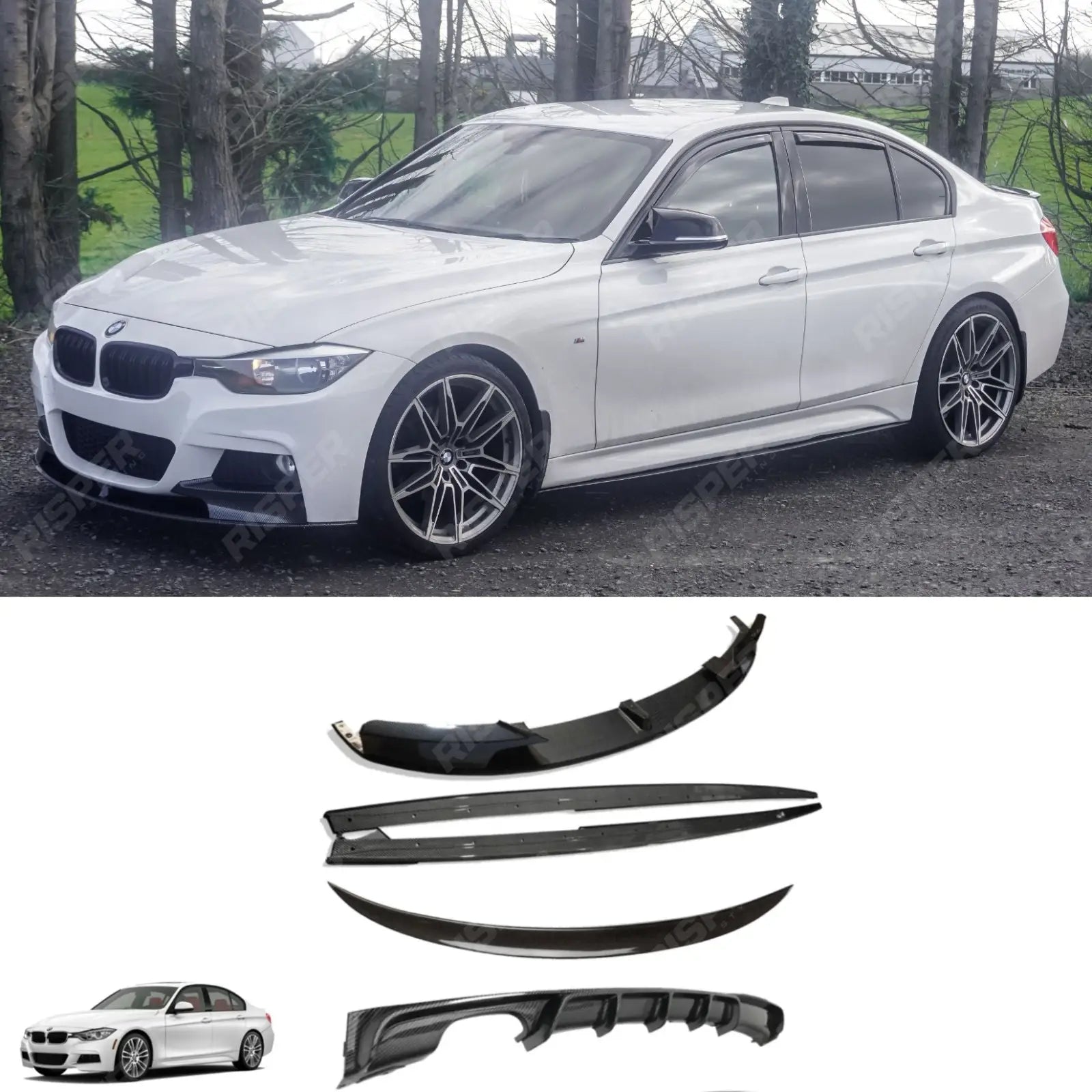 BMW 3 Series F30 M Sport 2012-2018 Carbon Look Full Aero Body Kit - Diffuser 00___ Aero Kit