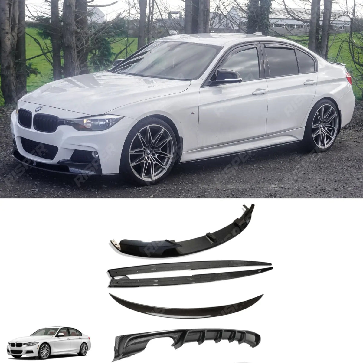 BMW 3 Series F30 M Sport 2012-2018 Carbon Look Full Aero Body Kit - Diffuser 00___ Aero Kit
