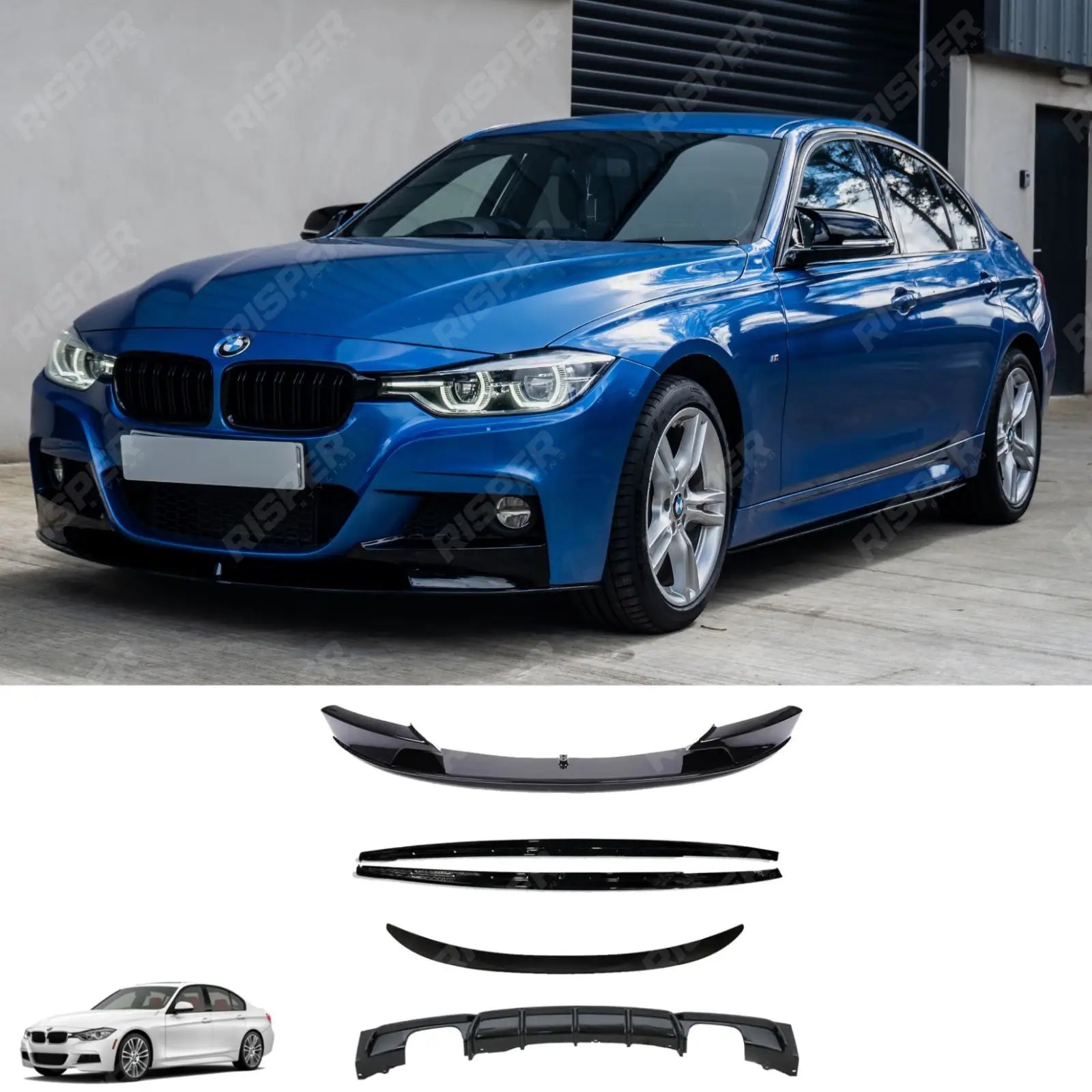 BMW 3 Series F30 M Sport 2012-2018 Gloss Black Full Aero Body Kit - Diffuser 00__00 Aero Kit Main image