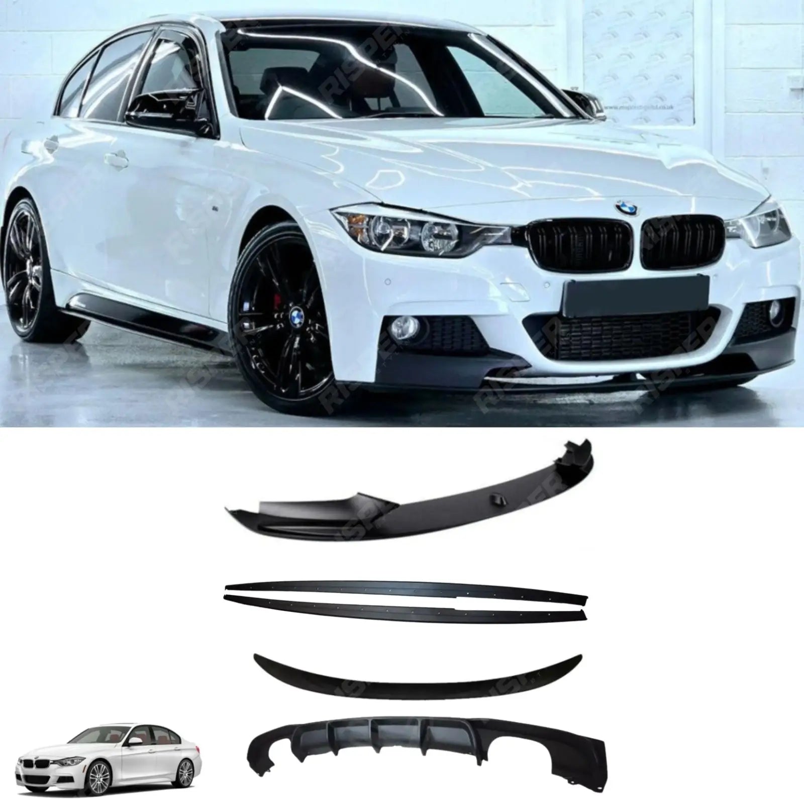 BMW 3 Series F30 M Sport 2012-2018 Matte Black Full Aero Body Kit - Diffuser 00__00 Aero Kit Main image