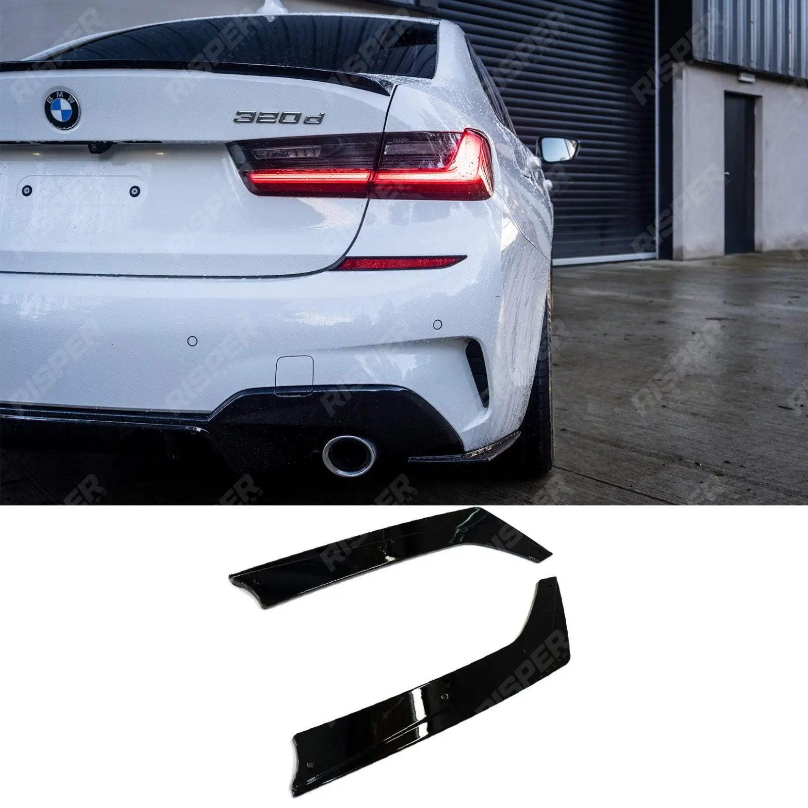 BMW 3 Series G20 G28 2018+ Gloss Black Rear Spats Extensions for M Sport Bumper Main image