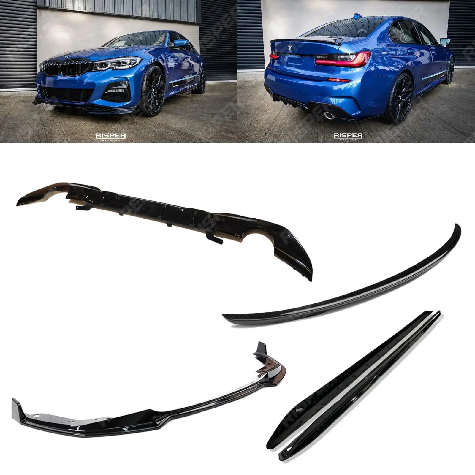 BMW 3 Series G20 G28 M Sport 2018+ Gloss Black Aero Kit Lip Package Main image