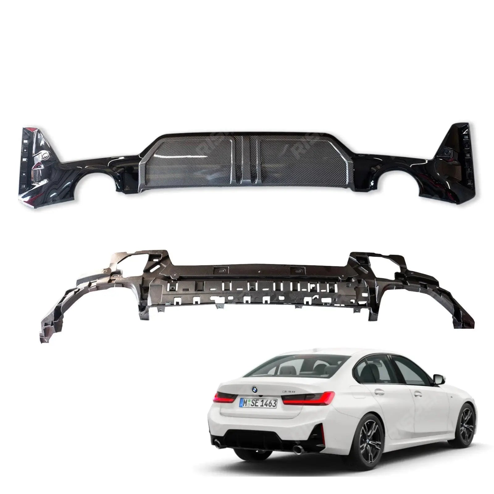 BMW 3 Series G20 M Sport LCI Facelift 2022+ Carbon Look Rear Diffuser Main image
