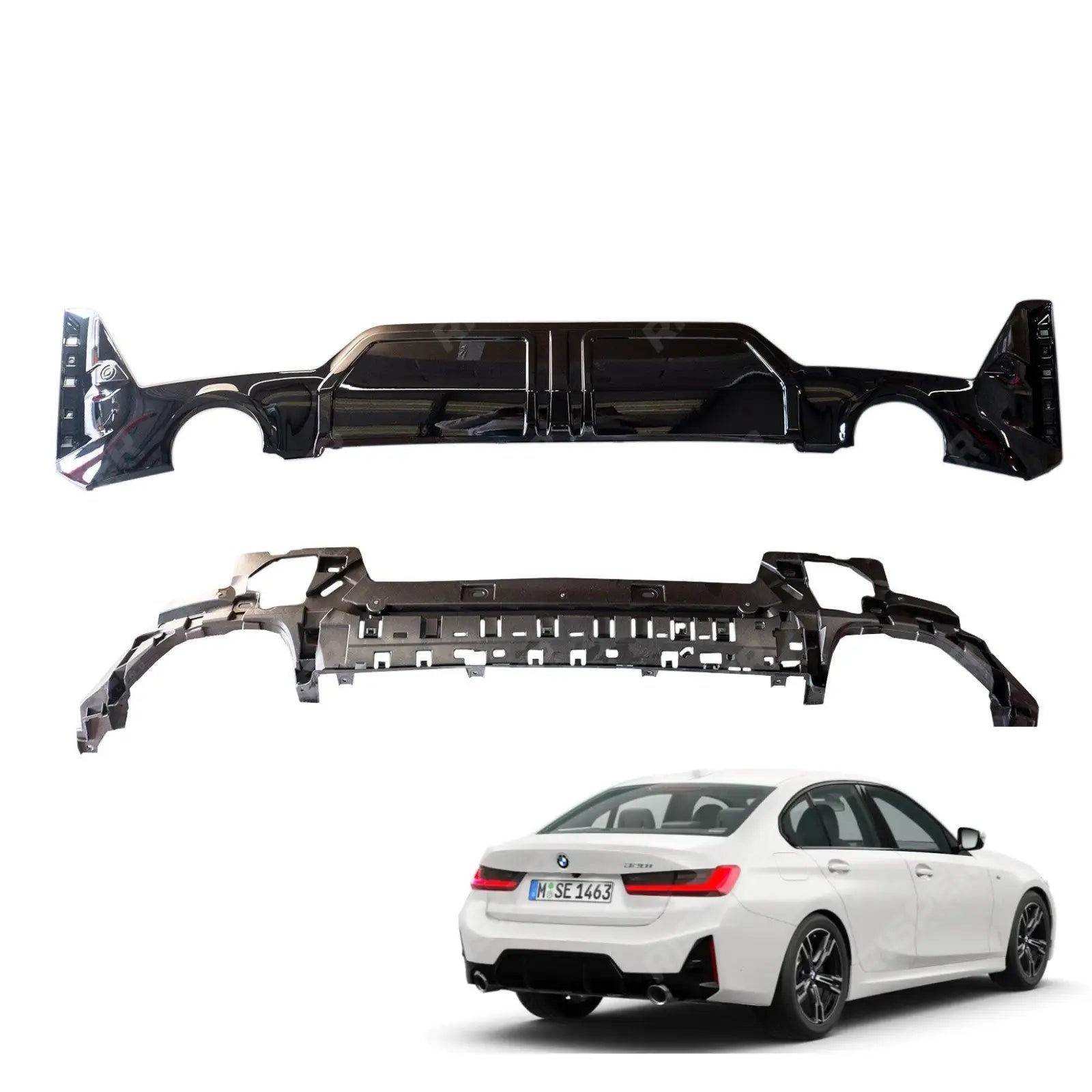 BMW 3 Series G20 M Sport LCI Facelift 2022+ Gloss Black Rear Diffuser