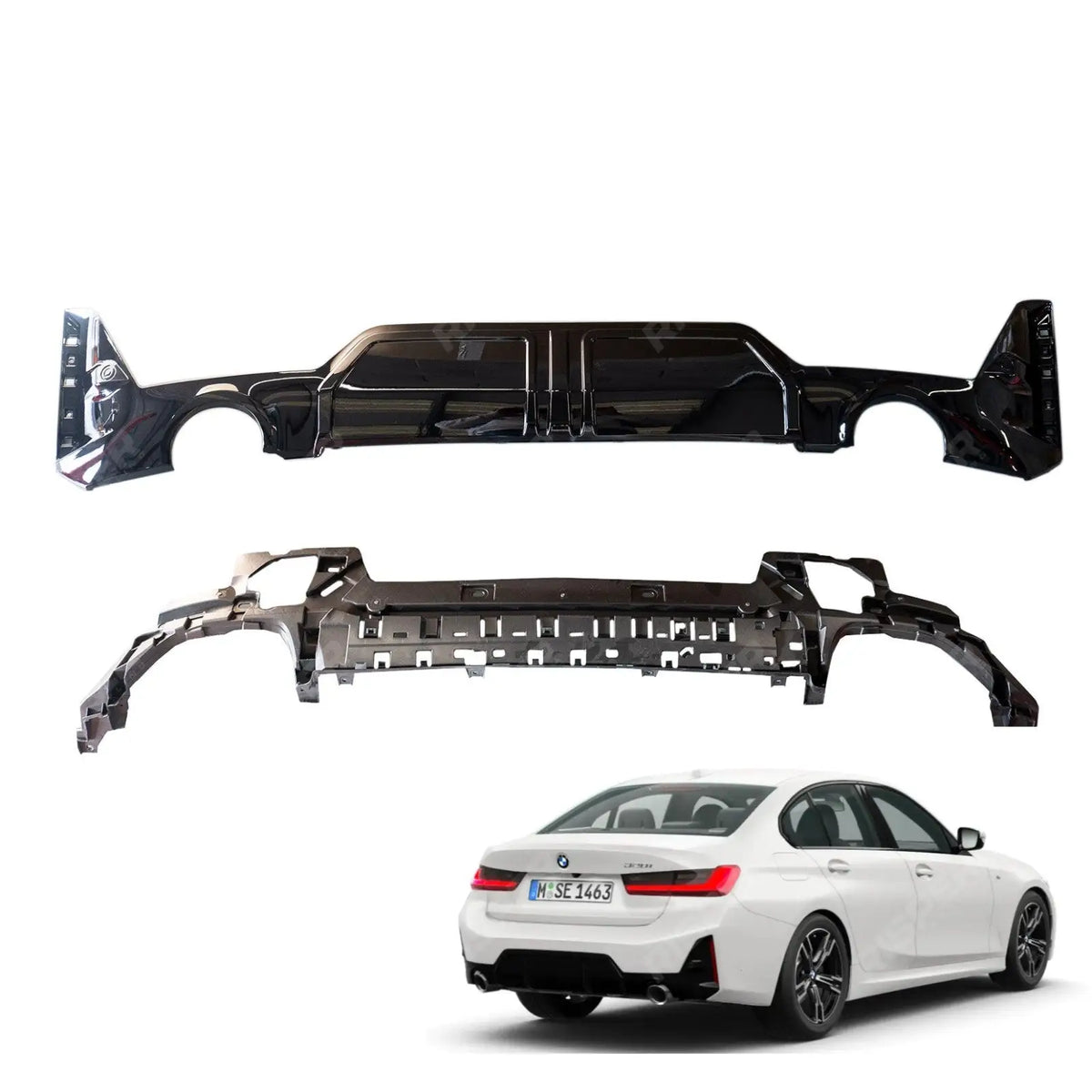 BMW 3 Series G20 M Sport LCI Facelift 2022+ Gloss Black Rear Diffuser