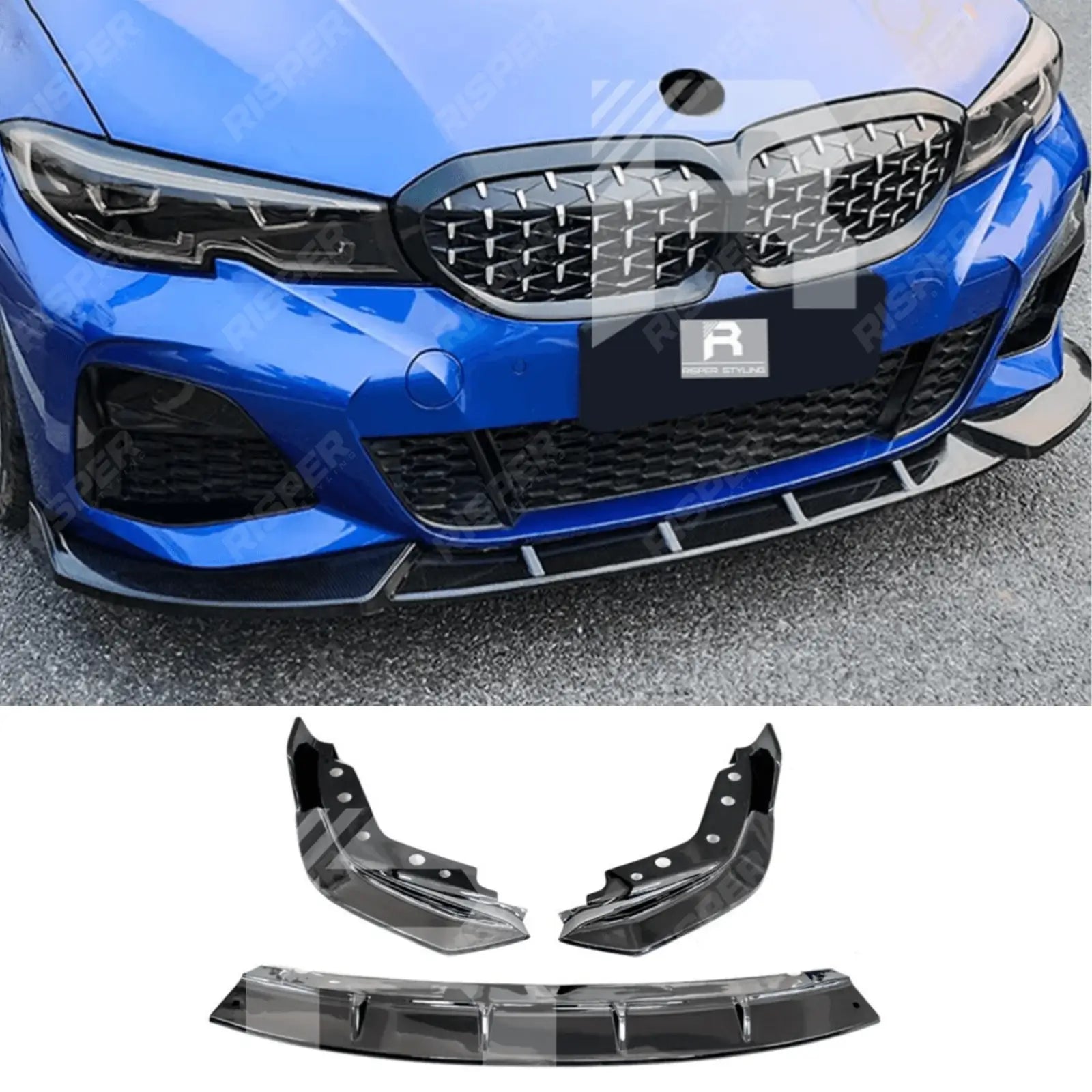 BMW 3 Series M Sport G20 2018 - 2022 (Pre - LCI) Gloss Black 3 - Piece Front Splitter V2 Main image