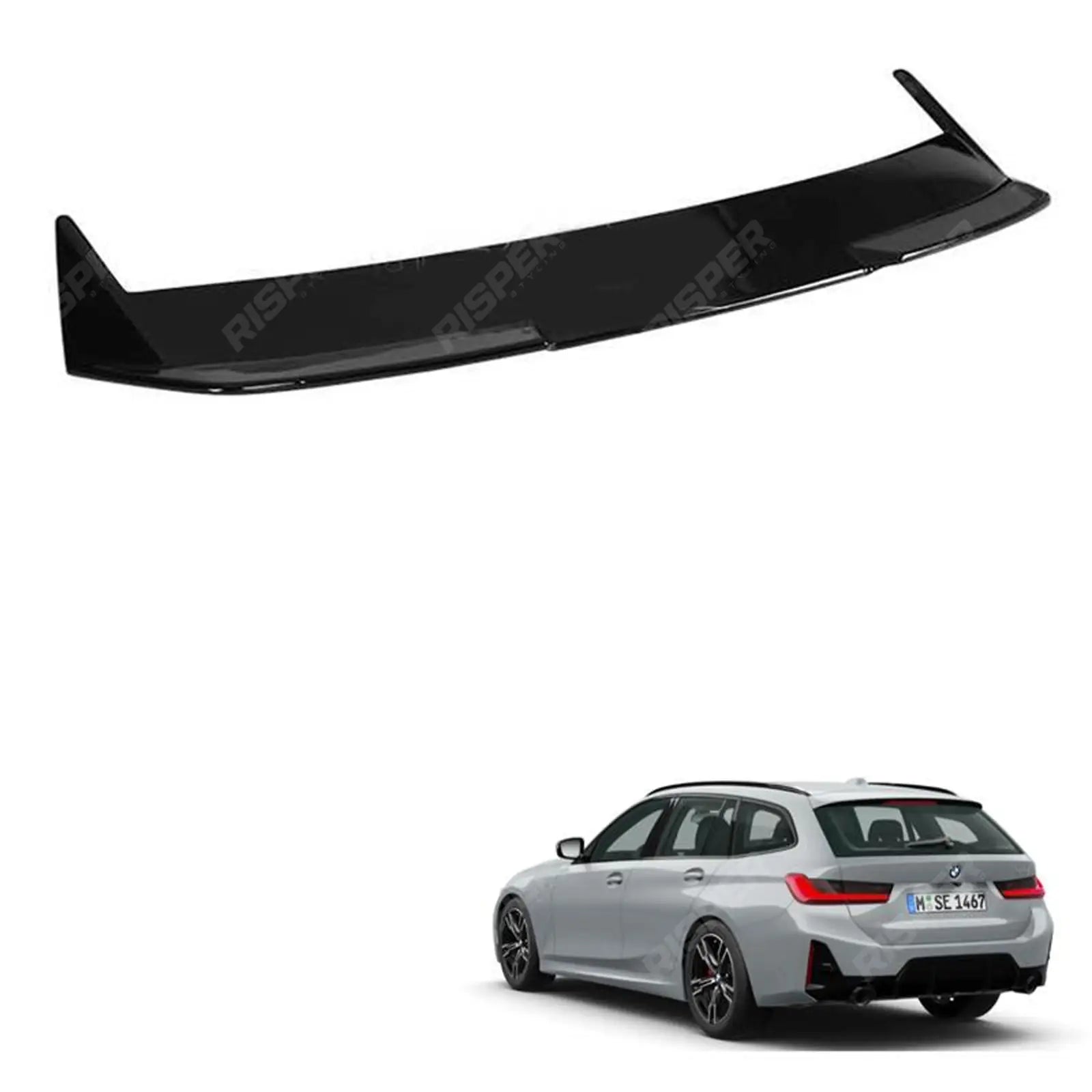BMW 3 Series Touring G21 2018+ Rear Spoiler Cap V2 In Gloss Black Spoiler Main image