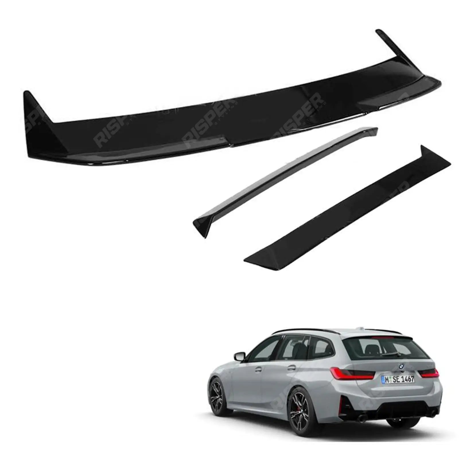 BMW 3 Series Touring G21 2018+ Rear Spoiler Side Wings In Gloss Black Spoiler Main image