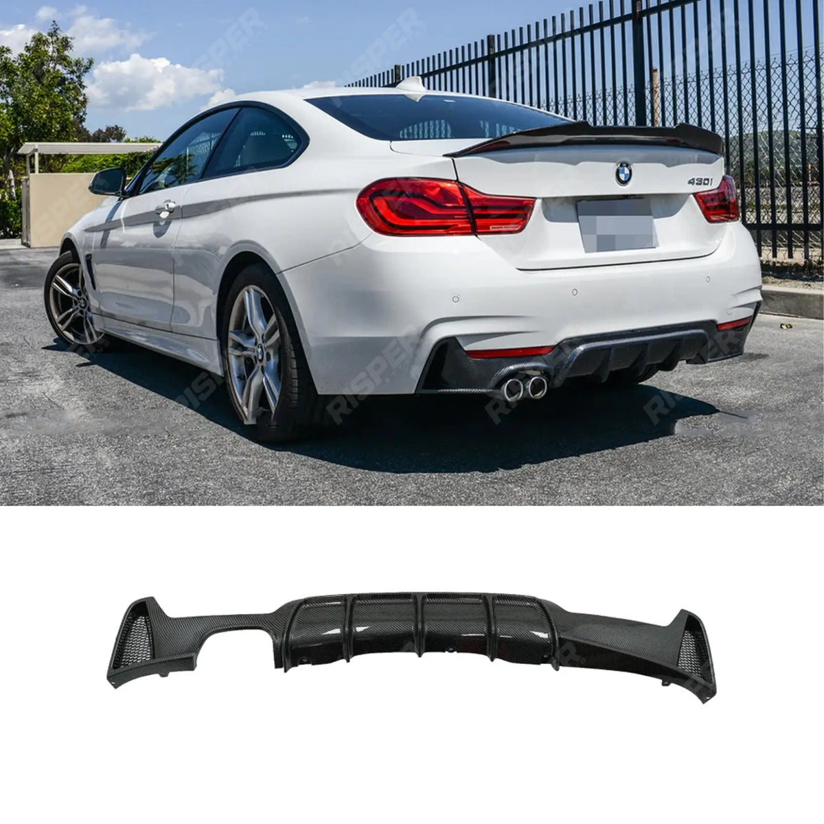 BMW 4 Series F32 F36 M Sport 2013 - 2020 Rear Diffuser Double Exit Carbon Look 00__