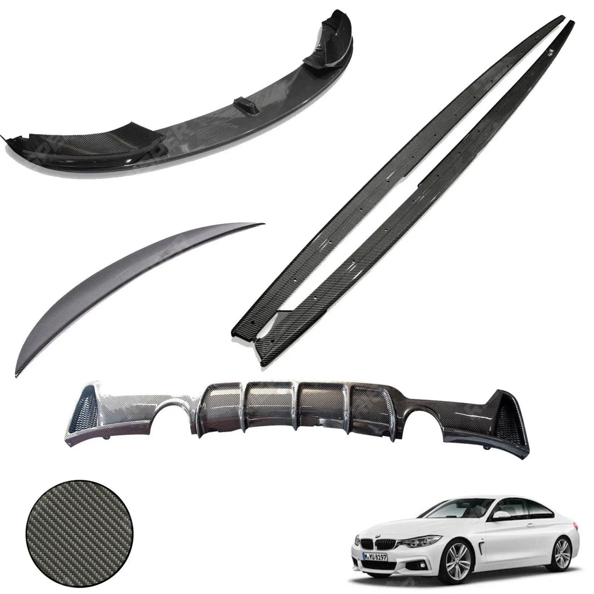 BMW 4 Series F32 M Sport 2014 - 2020 Carbon Look Full Aero Body Lip Kit - Diffuser 0___0