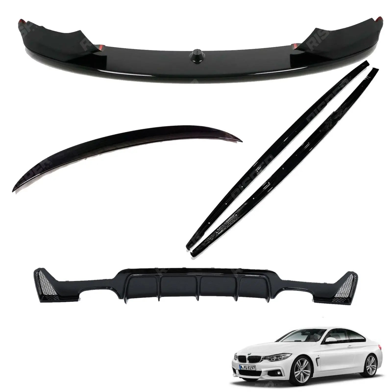 BMW 4 Series F32 M Sport 2014 - 2020 Gloss Black Full Aero Body Lip Kit - Diffuser 00__00