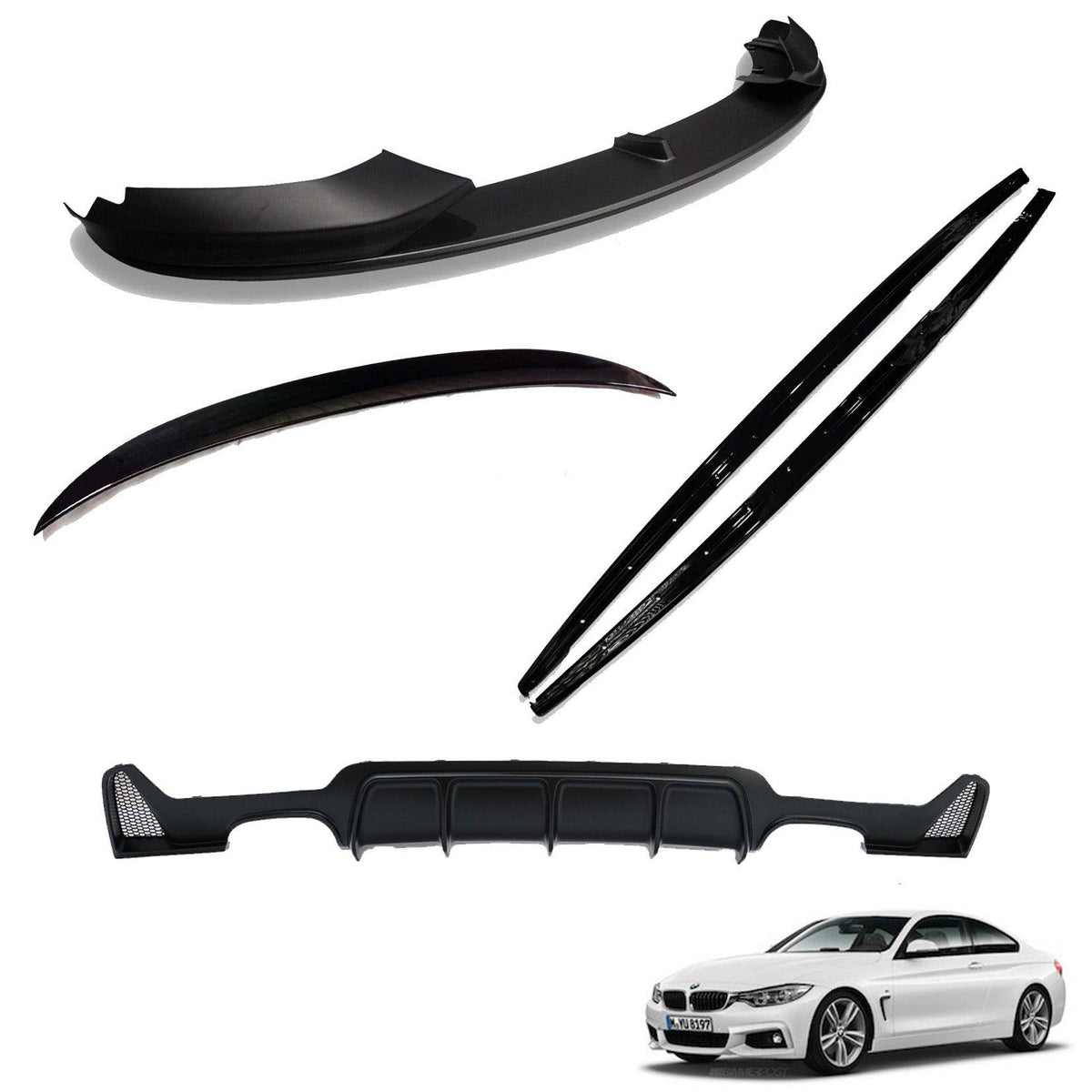 BMW 4 Series F32 M Sport 2014 - 2020 Matte Black Full Aero Body Lip Kit - Diffuser 00__00