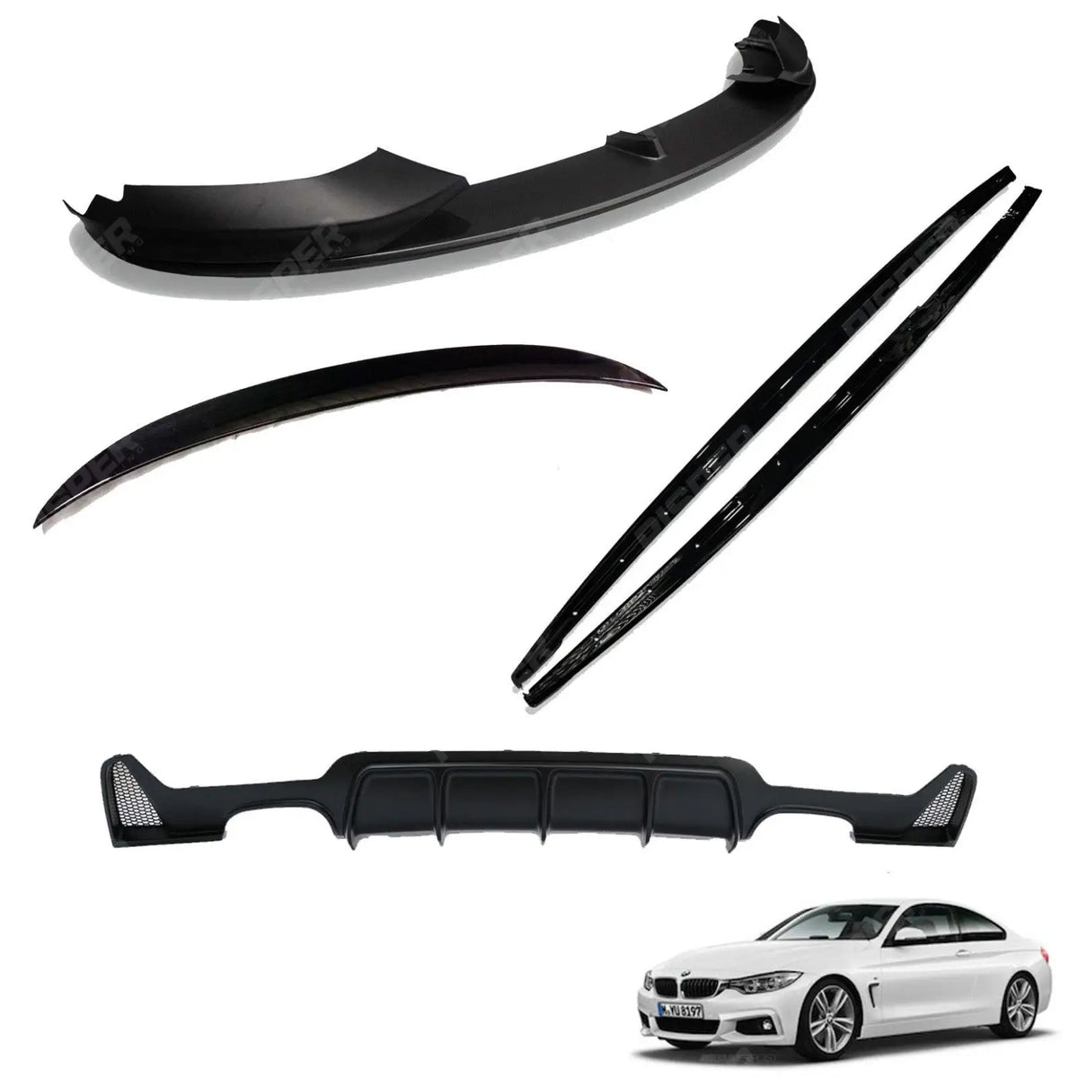 BMW 4 Series F32 M Sport 2014 - 2020 Matte Black Full Aero Body Lip Kit - Diffuser 00__00