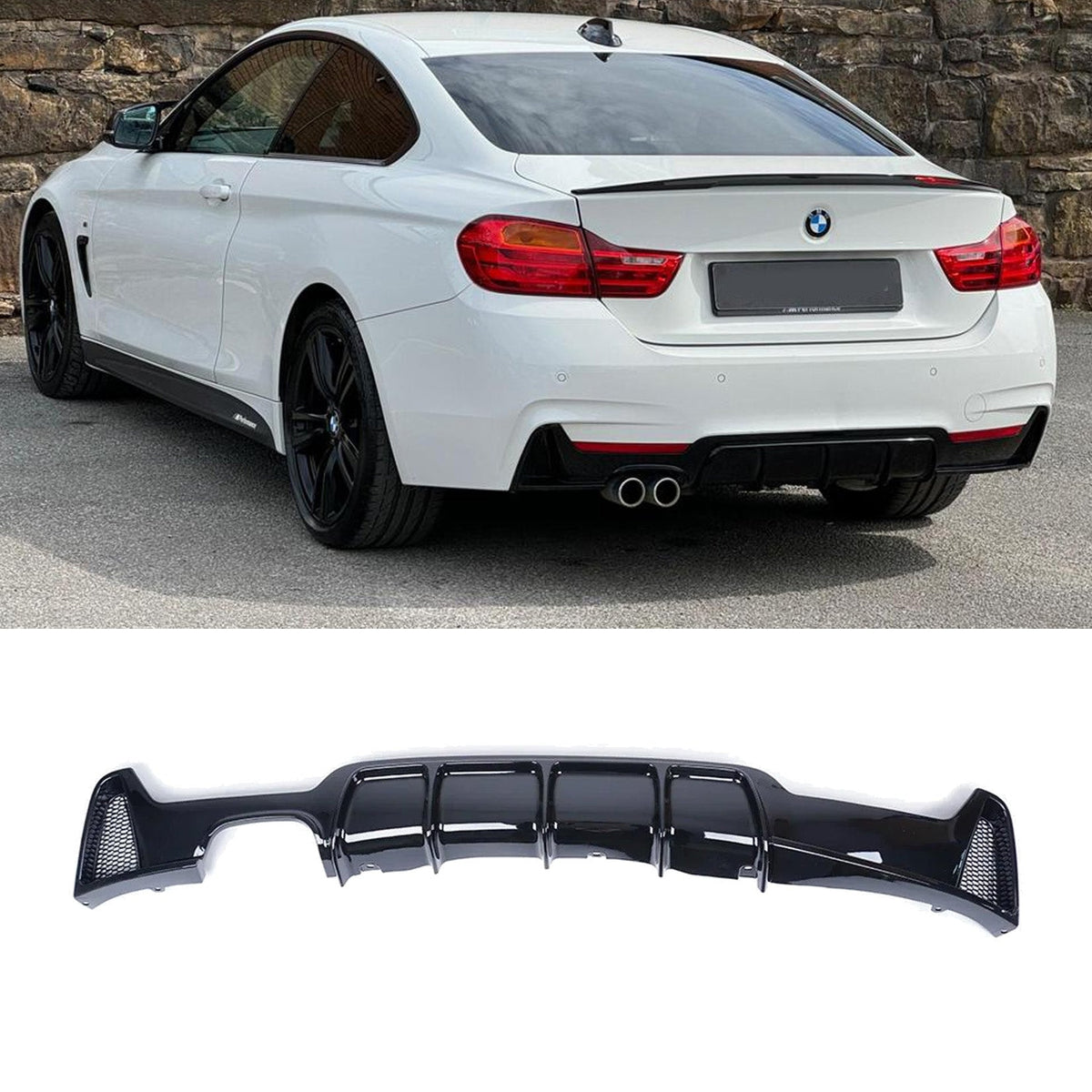 BMW 4 Series M Sport F32 F36 - Gloss Black Rear Diffuser Single Side Dual Tip