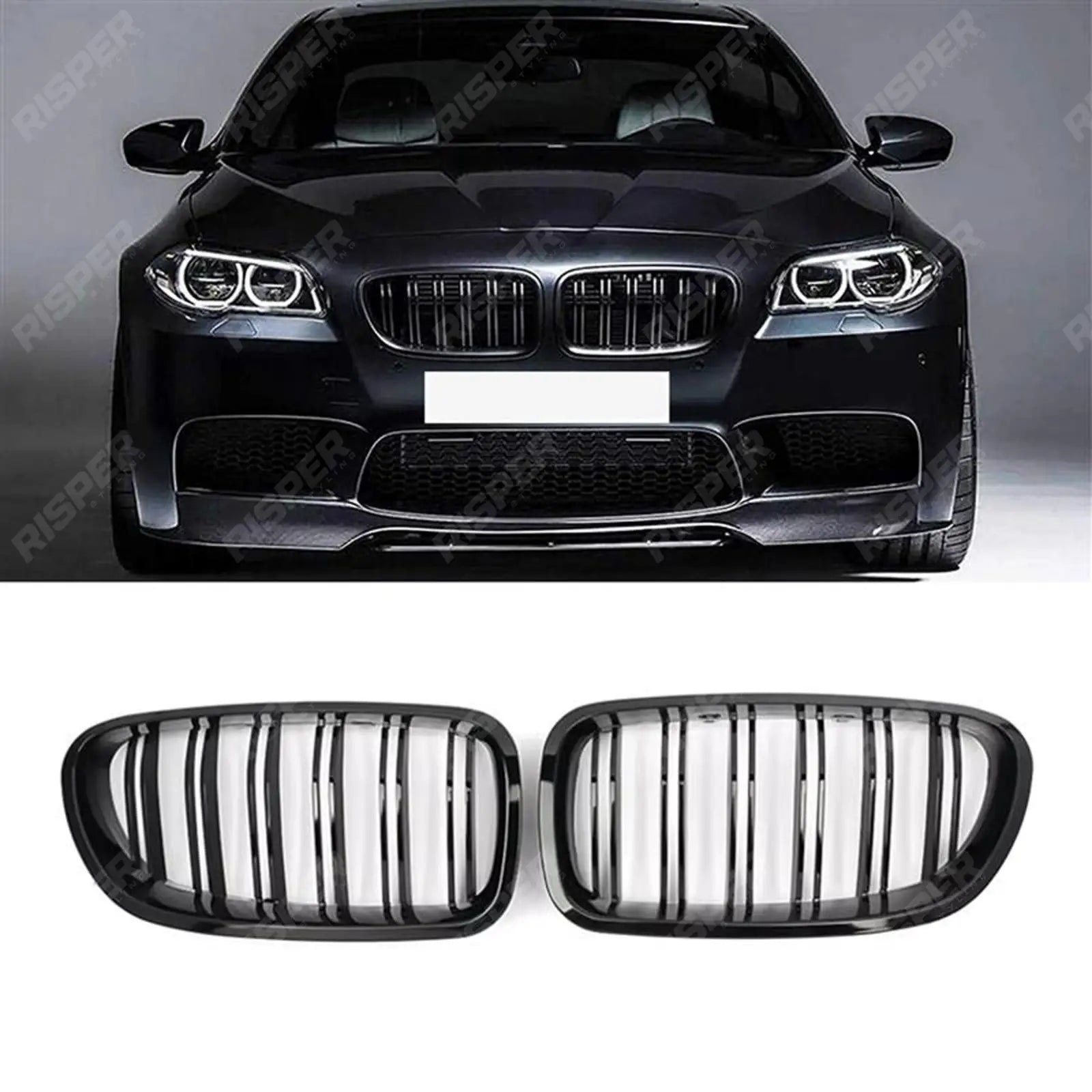 BMW 5 Series F10 2009-2017 DUAL SLAT FRONT GRILL IN GLOSS BLACK Grilles Main image
