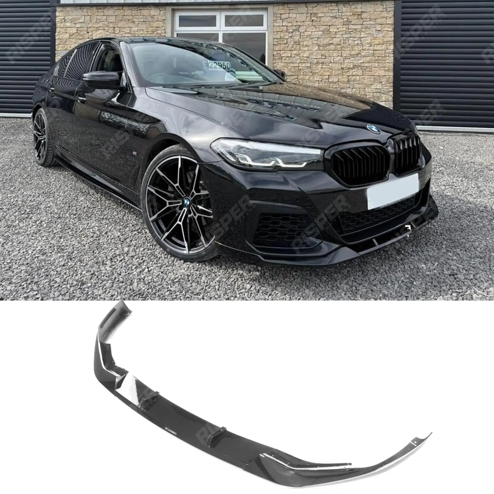 BMW 5 Series G30 M Sport LCI Facelift 2021+ Gloss Black Front Splitter Lip Main image