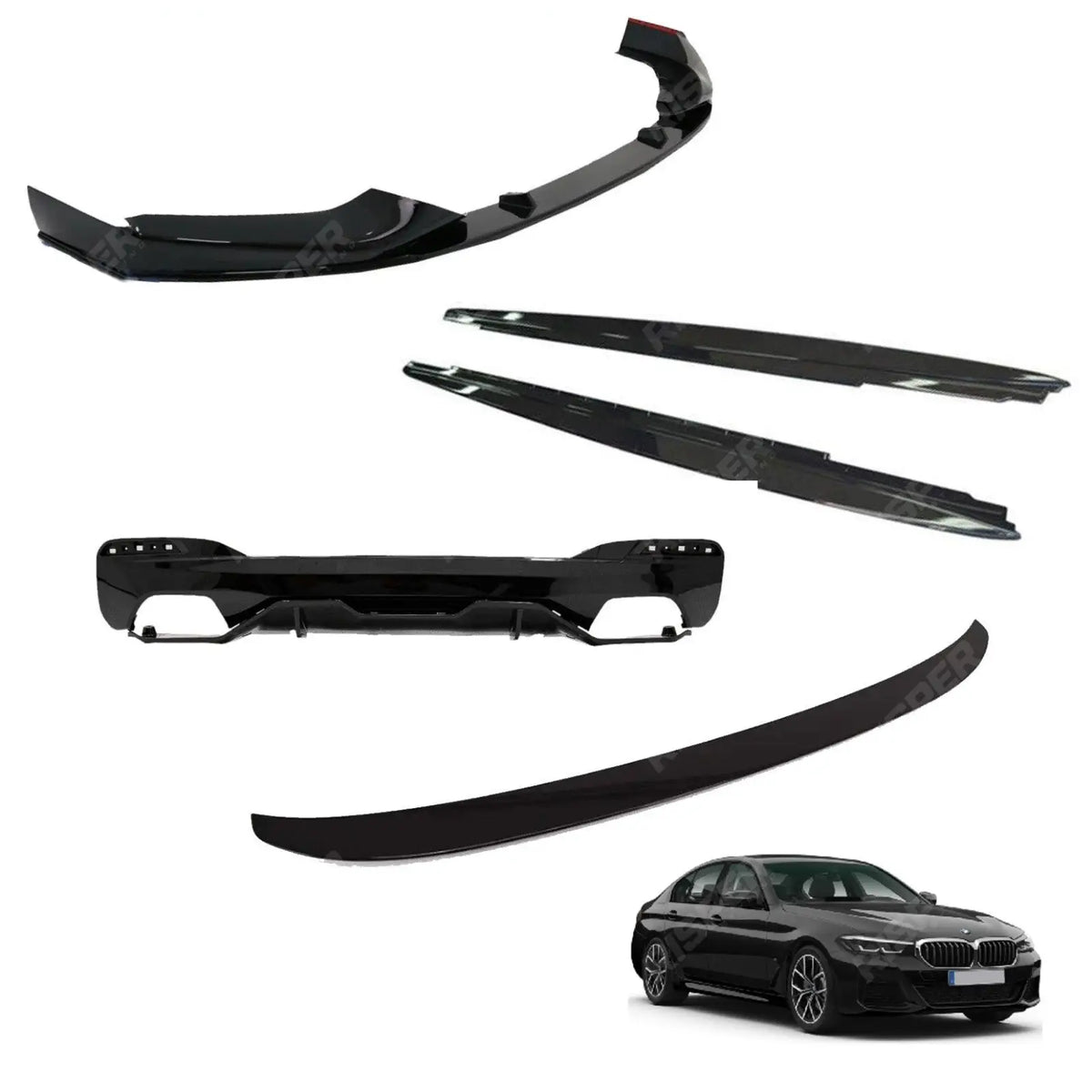 BMW 5 Series G30 M Sport Pre LCI 2017 - 2020 Full Gloss Black Aero Body Lip Kit
