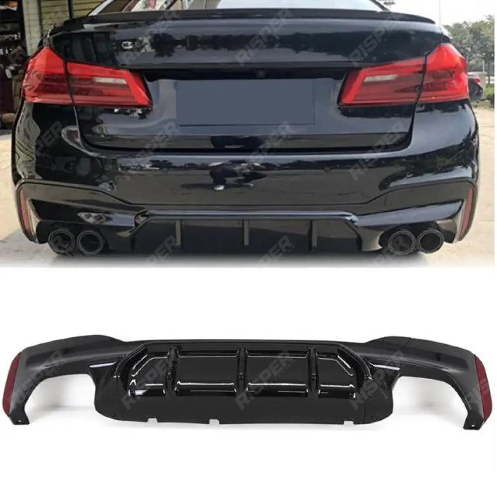 BMW 5 Series M Sport G30 G31 (pre LCI 2017 - 2020) M5 Look Rear Diffuser - Quad Exit Gloss Black