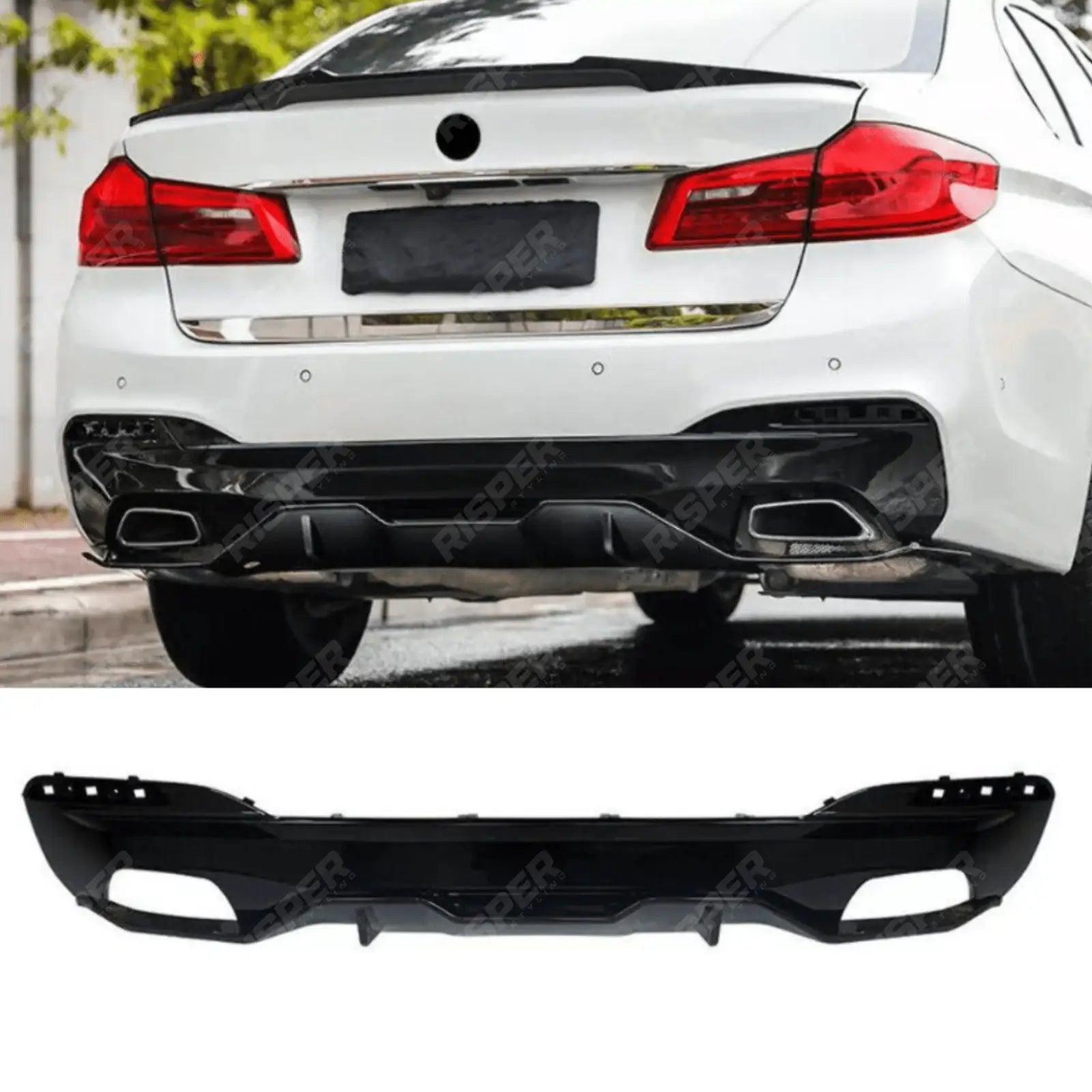 BMW 5 Series M Sport G30 G38 (pre - LCI 2017 - 2020) MP Rear Diffuser - Dual Exit Gloss Black Main image