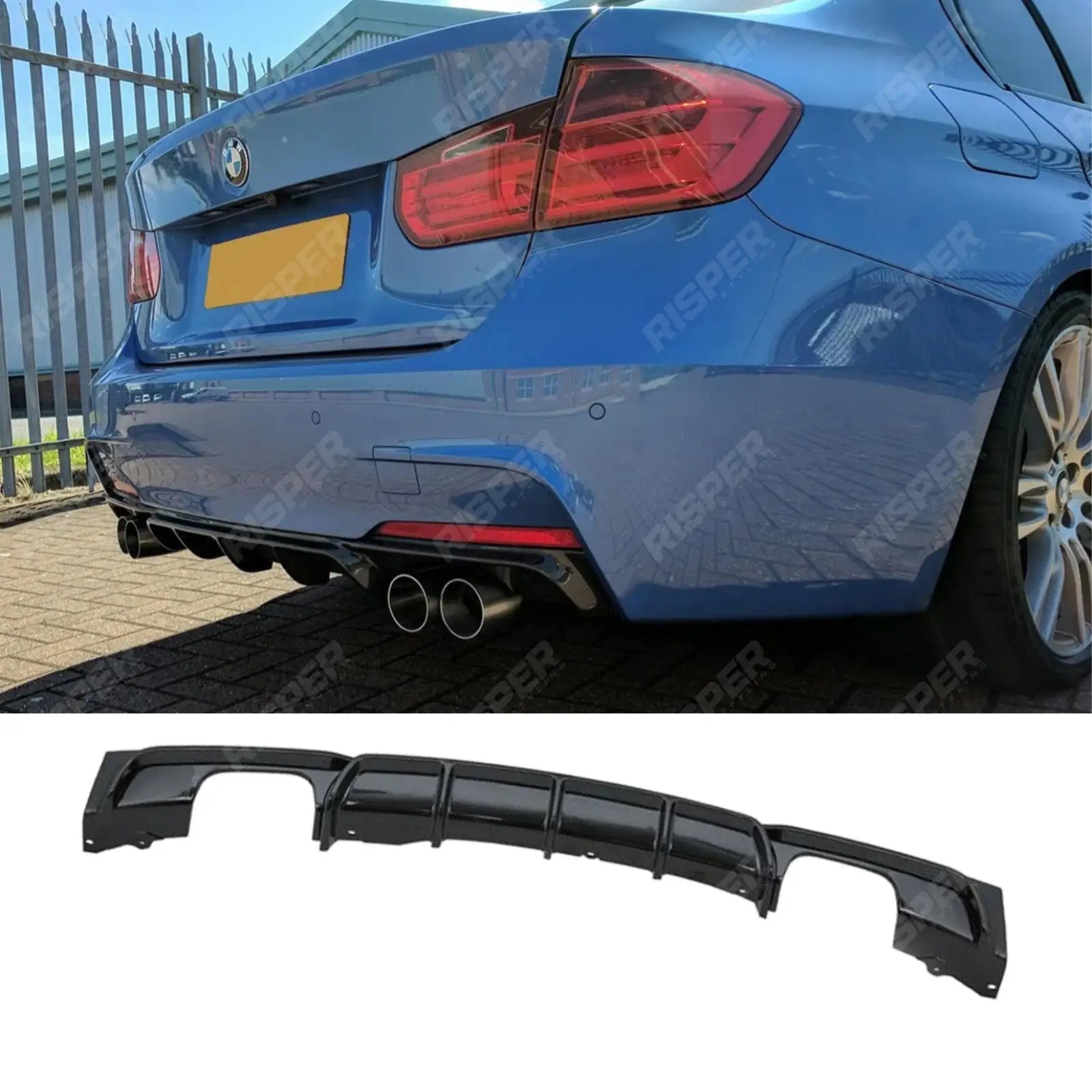 Bmw F30 F35 M Sport Quad Exit Rear Diffuser - Gloss Black