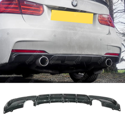 Bmw F30 F35 M Sport Single Tip Twin Exit Rear Diffuser - Carbon Look Diffuser
