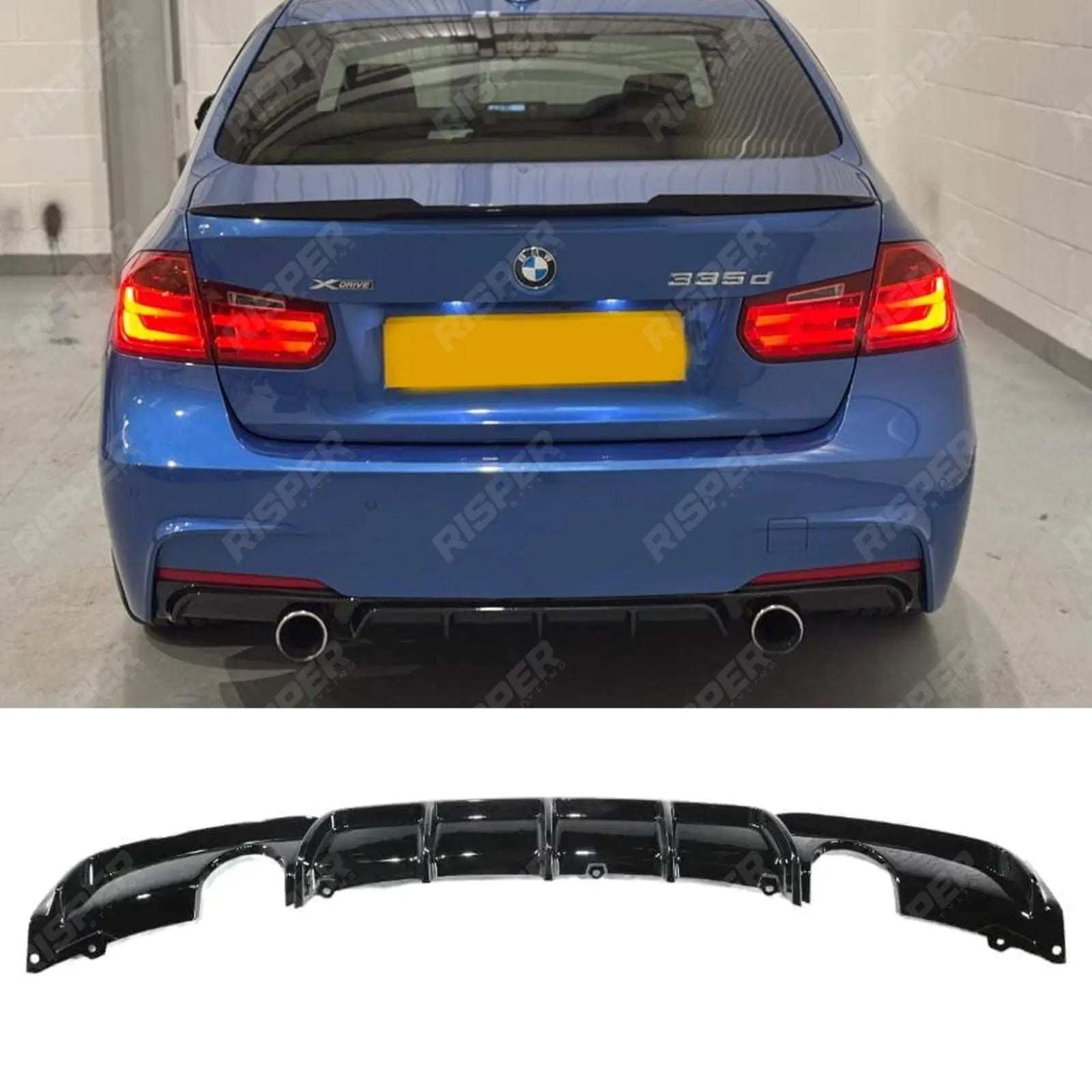 Bmw F30 F35 M Sport Single Tip Twin Exit Rear Diffuser In Gloss Black Main image