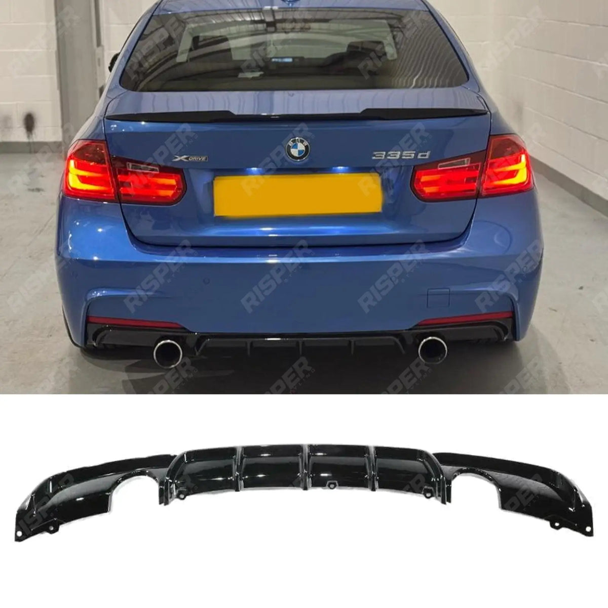 Bmw F30 F35 M Sport Single Tip Twin Exit Rear Diffuser In Gloss Black