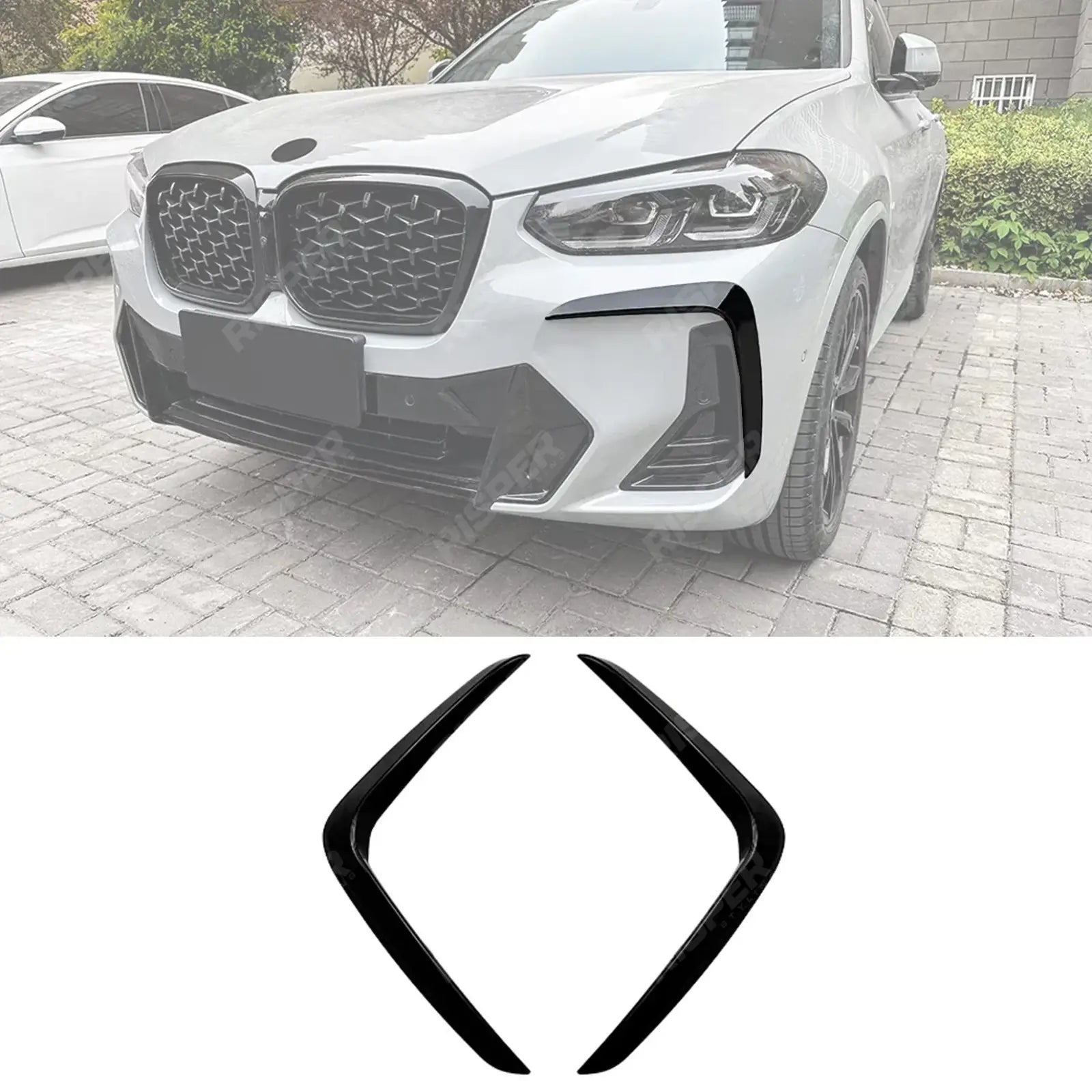 BMW X3 G01 & X4 G02 2020+ M Sport Front Canards In Gloss Black Body Trims Main image