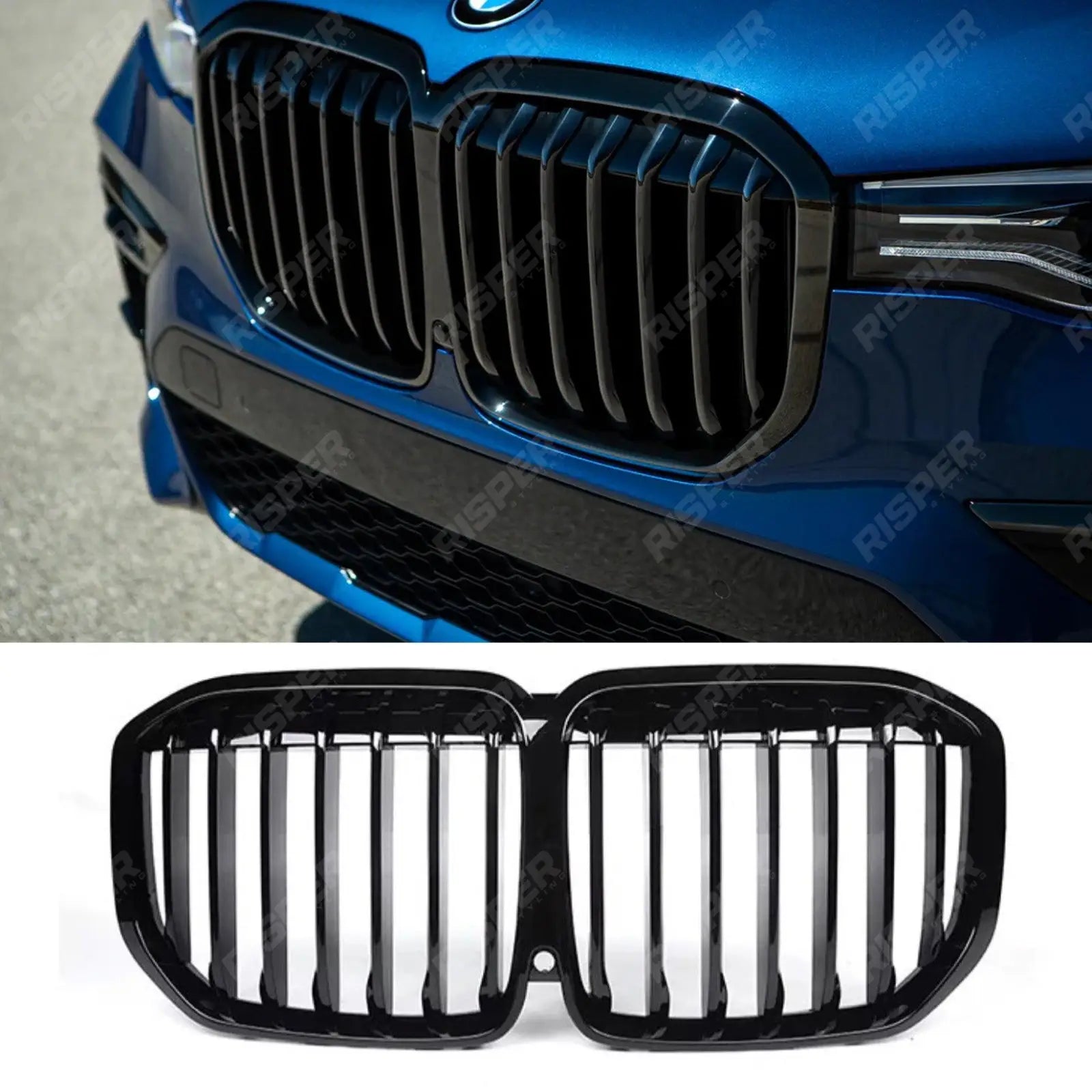 BMW X7 G07 2018 On - Front Grill - Solid Slat Style In Gloss Black Main image