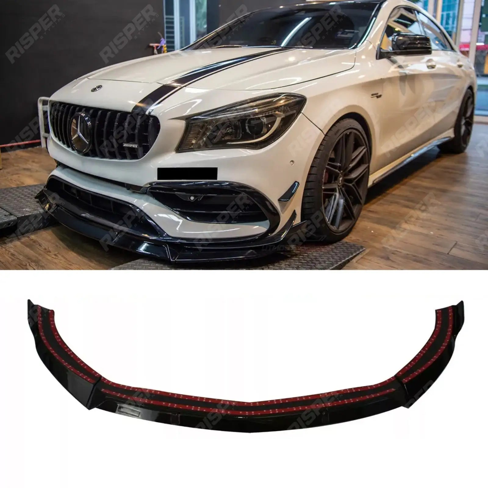 Mercedes CLA W117 2013-2019 Brabus Style Gloss Black 3-Piece Front Splitter Lip Front Splitter Main image