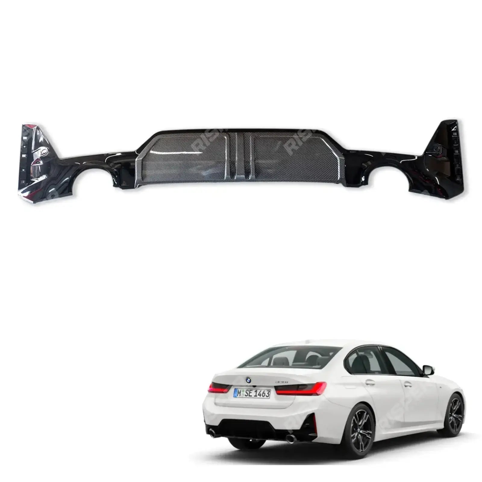 Carbon Look Rear Diffuser For BMW 3 Series G20 M Sport LCI Facelift 2022+ - Diffuser Main image