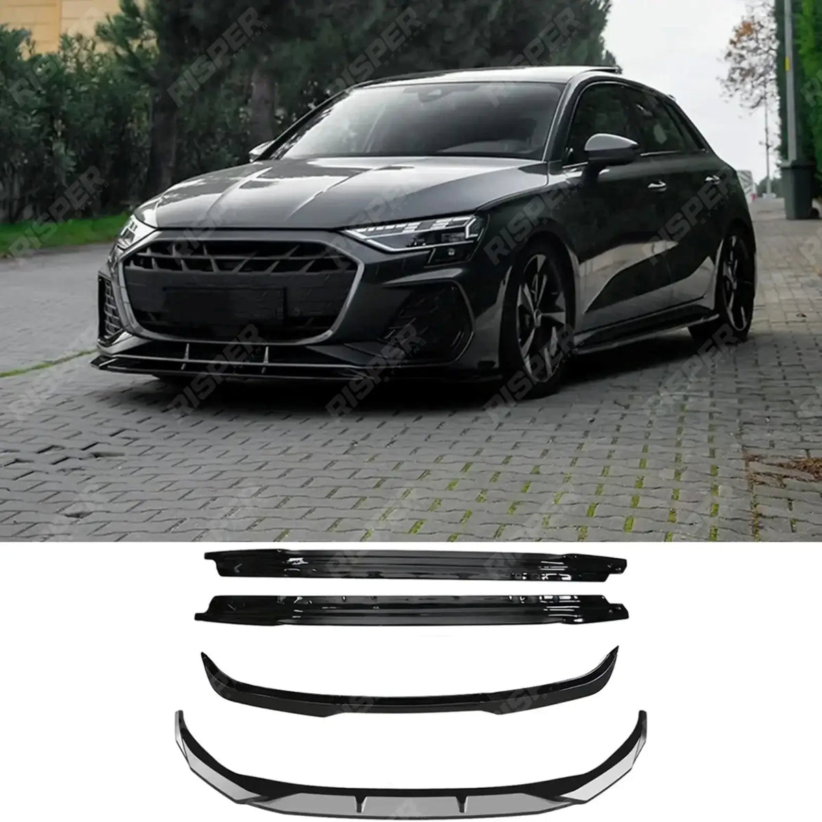 Complete Body Kit in Gloss Black For Audi A3 8y 2025 on S-line / S3 Sportback - Body Kit Main image