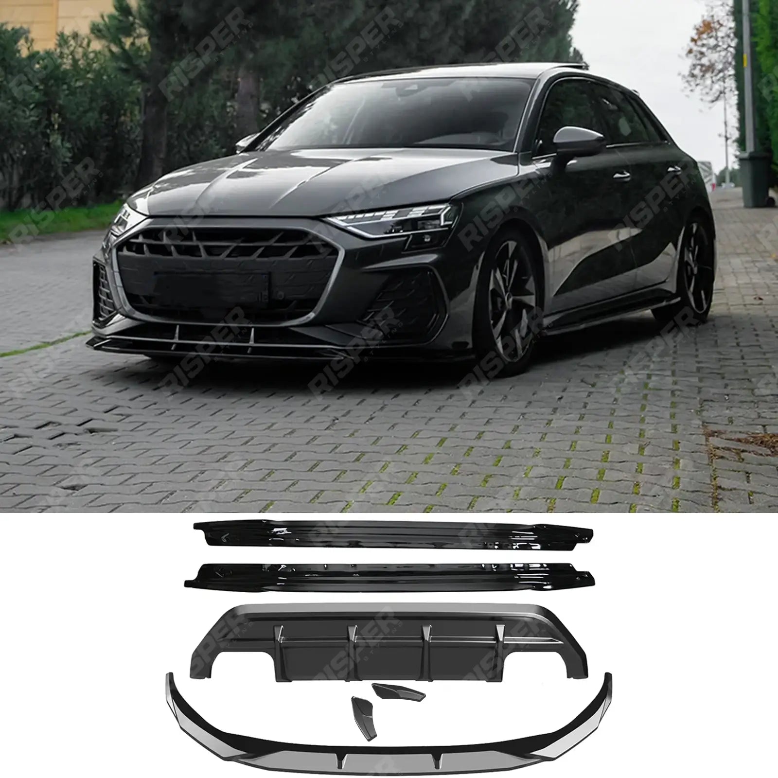 Audi A3 8y 2025 on S-line / S3 Sportback Complete Body Kit in Gloss Black - Body Kit Main image