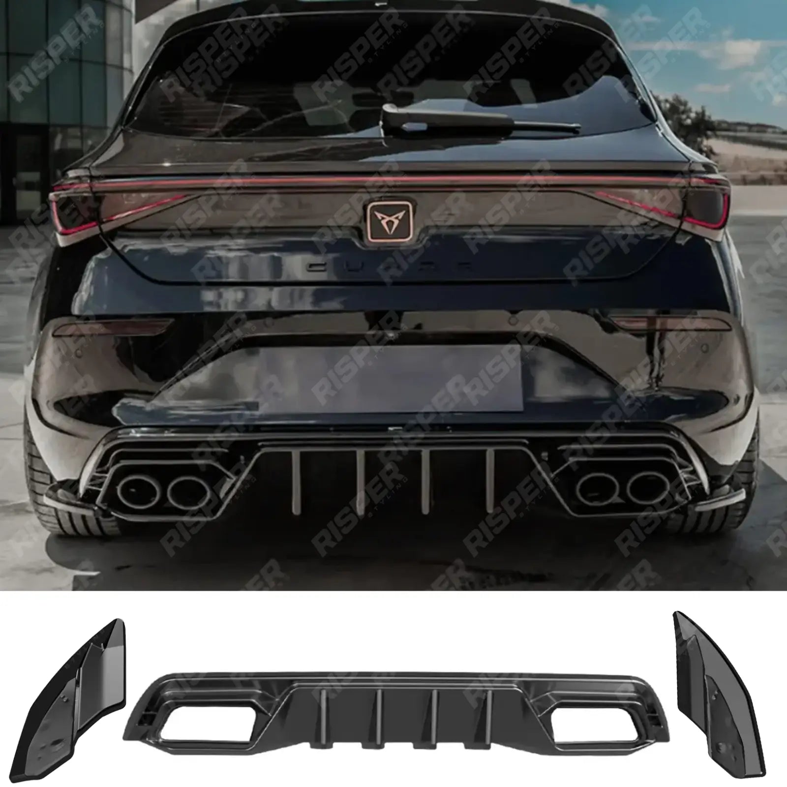 Cupra Leon 2020-2024 Rear Diffuser & Side Splitters In Gloss Black Diffuser