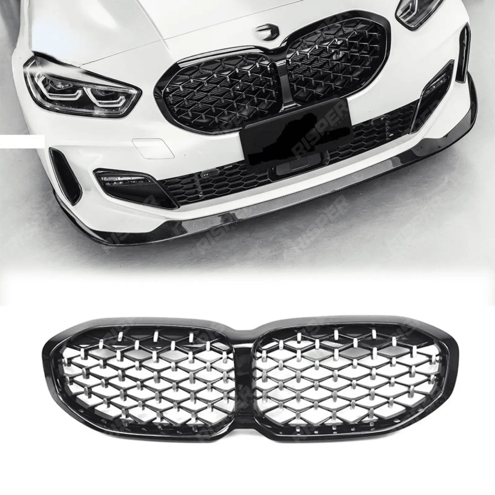 BMW 1 Series F40 2018 - 2024 Gloss Black Diamond Style Front Grill Main image