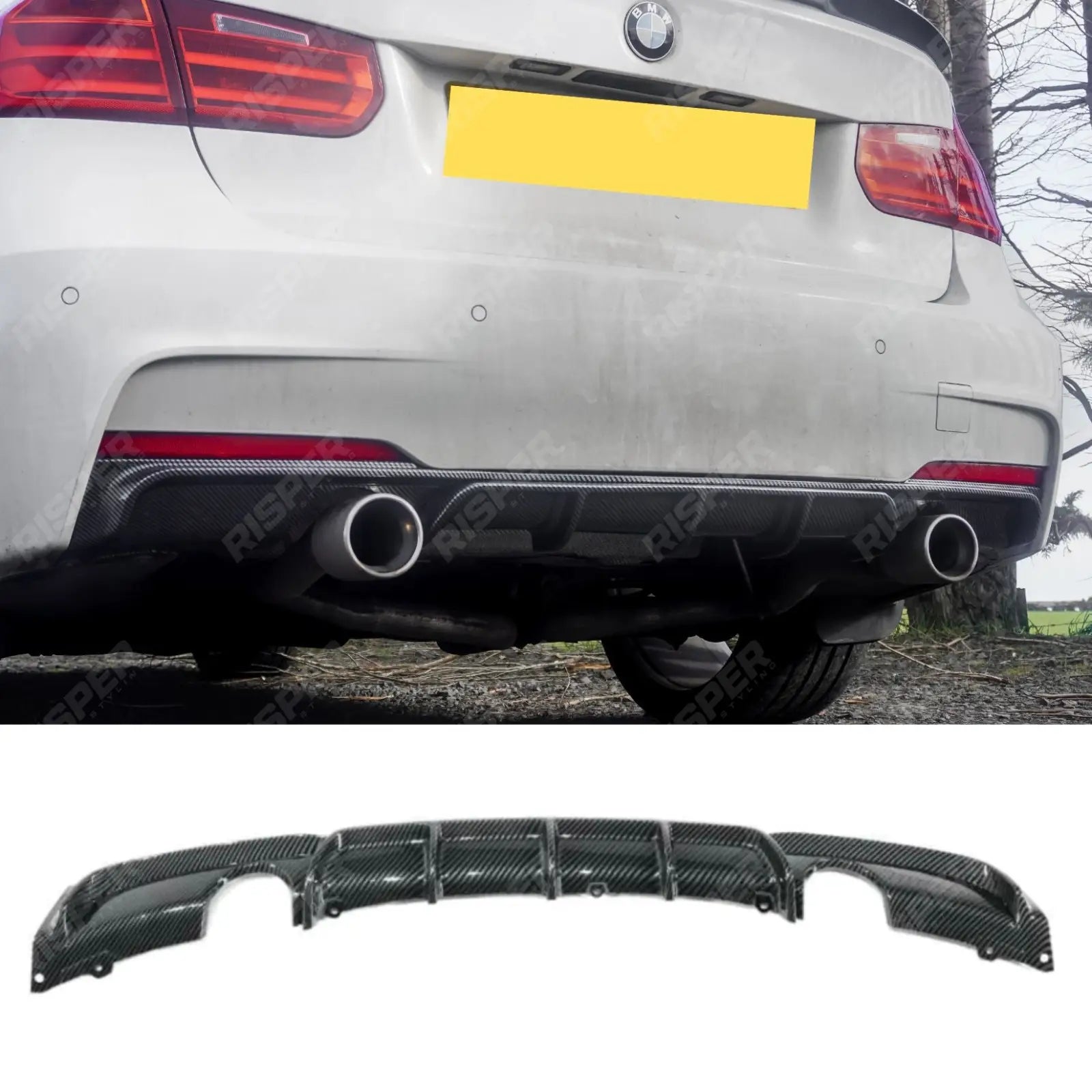 Bmw F30 F35 M Sport Single Tip Twin Exit Rear Diffuser - Carbon Look Diffuser Main image