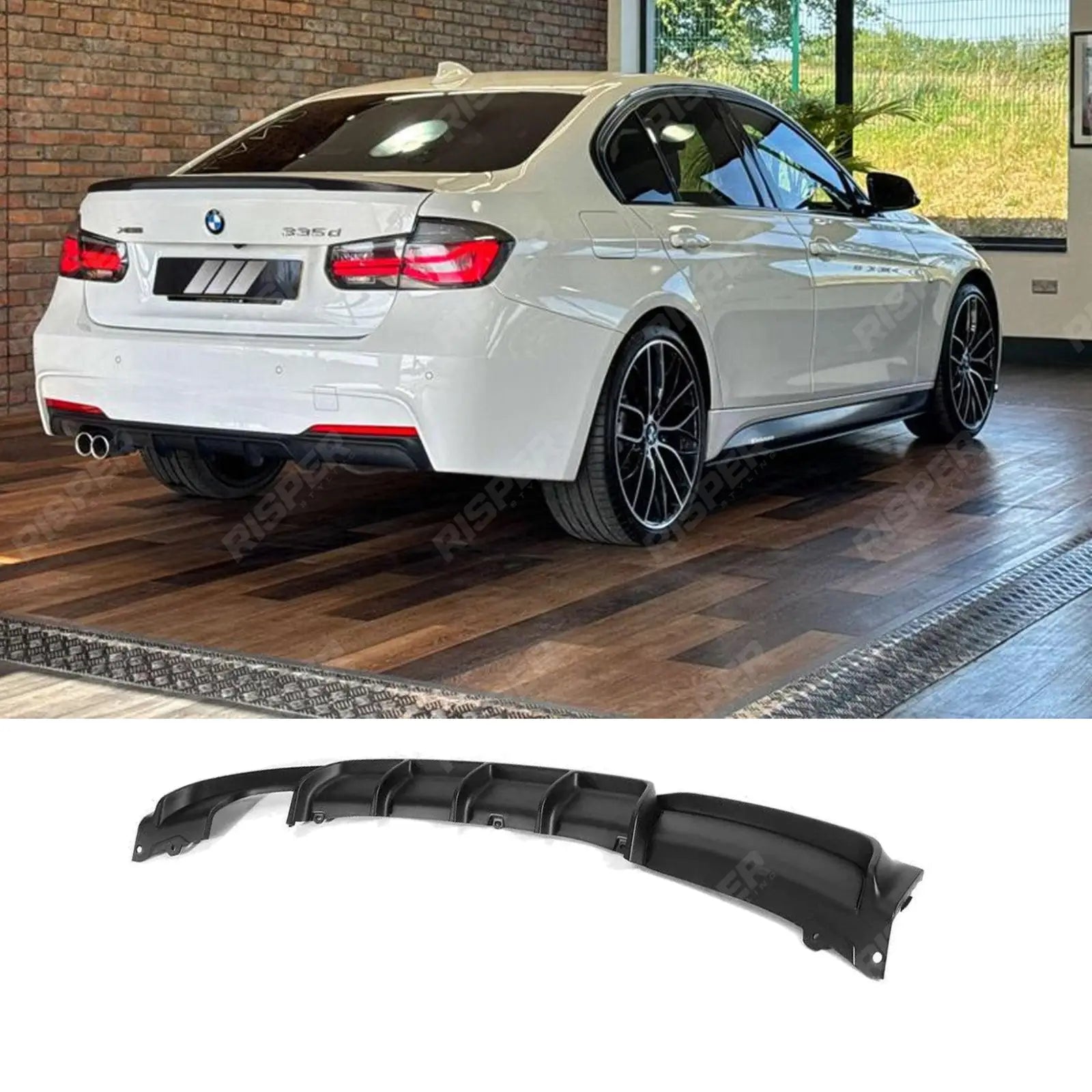 BMW 3 Series F30 F35 M Performance Matte Black Rear Diffuser M Sport Twin Exit Main image