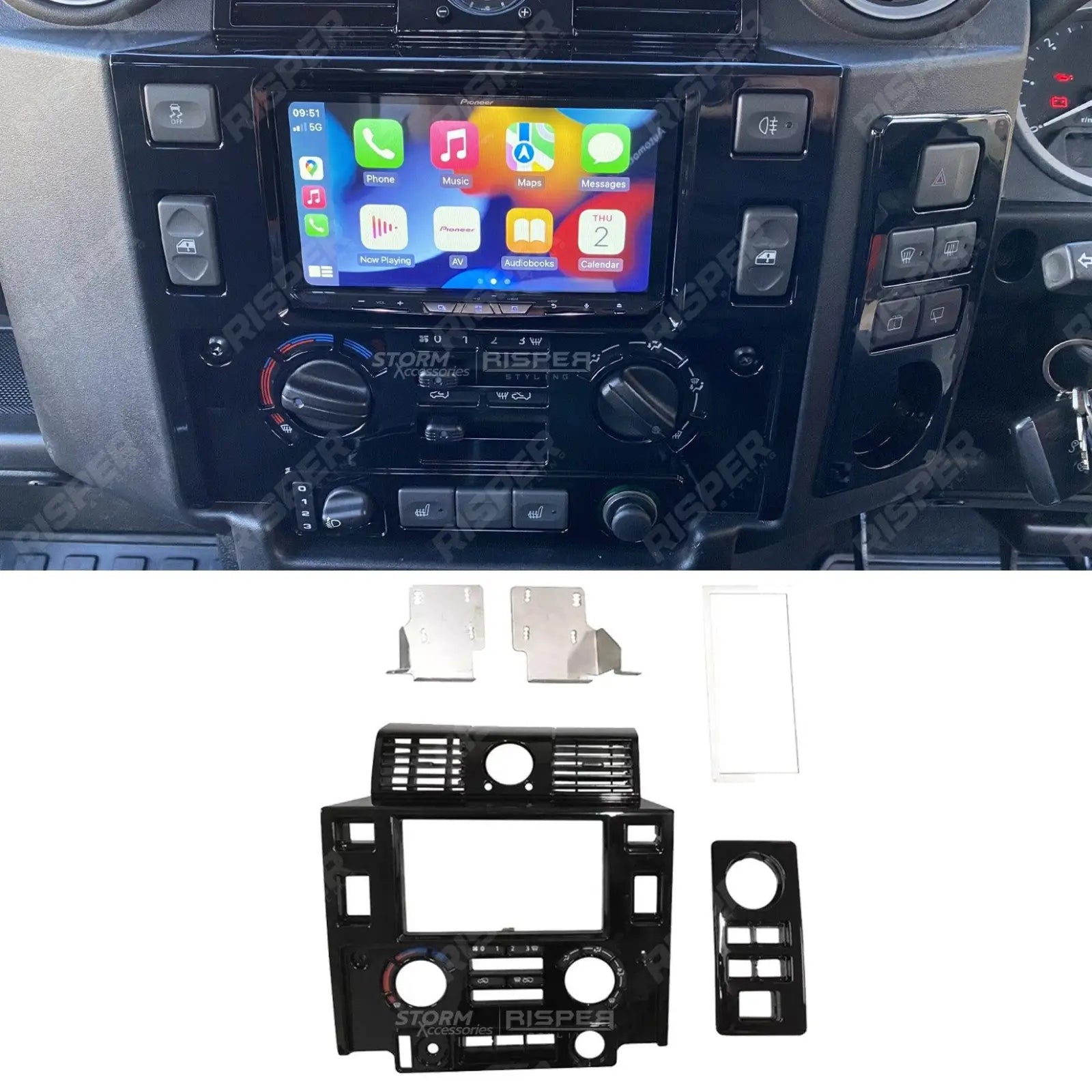 Land Rover Defender 90/110 2008 - 2020 – Double DIN Surround Fascia Panel Kit In Gloss Black Main image