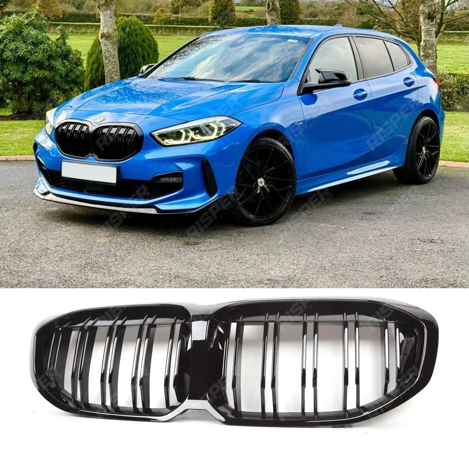 BMW 1 Series F40 2018 - 2024 Gloss Black Double Slat Front Grill Main image