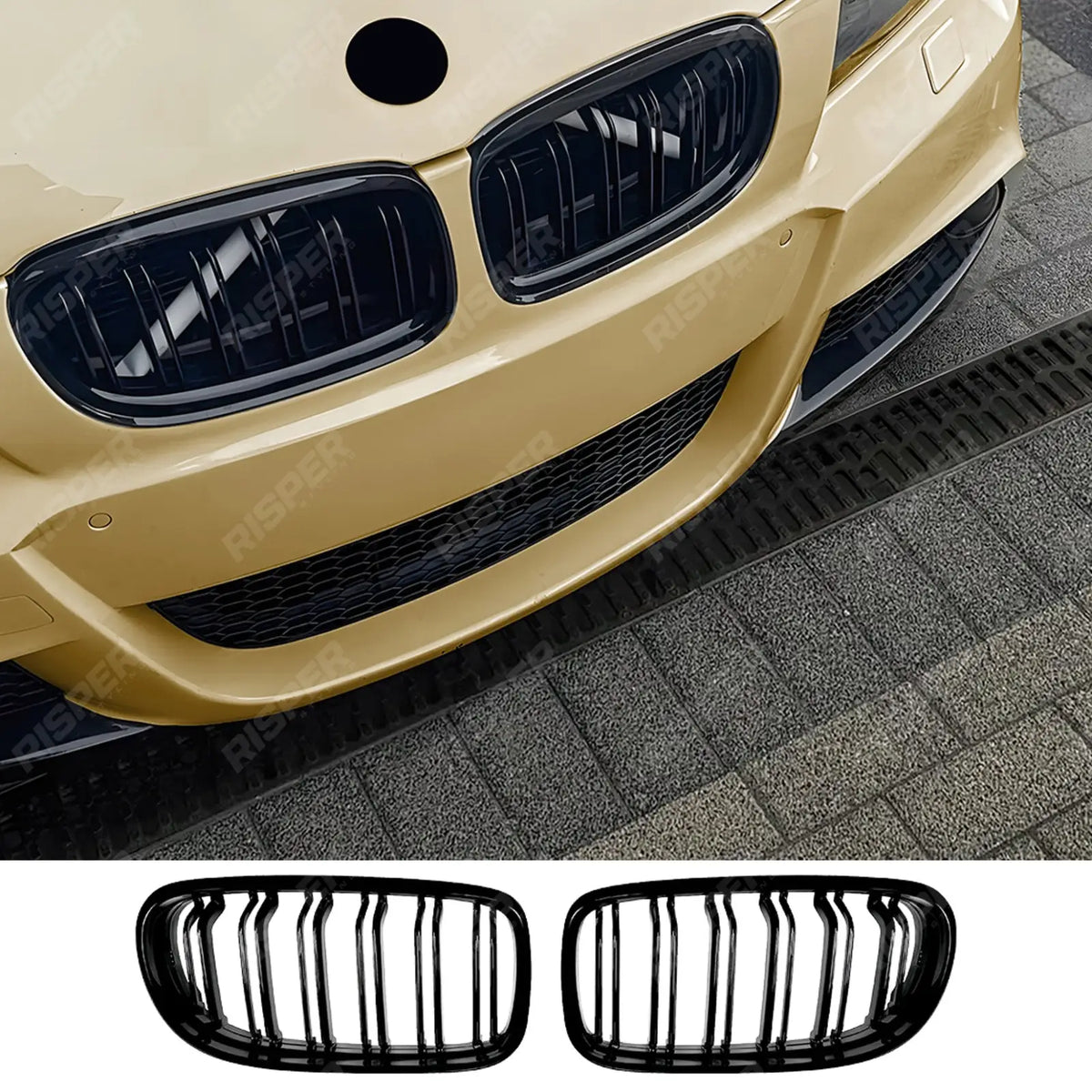 Double Slat Front Grill in Gloss Black For BMW E90 E91 LCI 2009-2012 - Grilles
