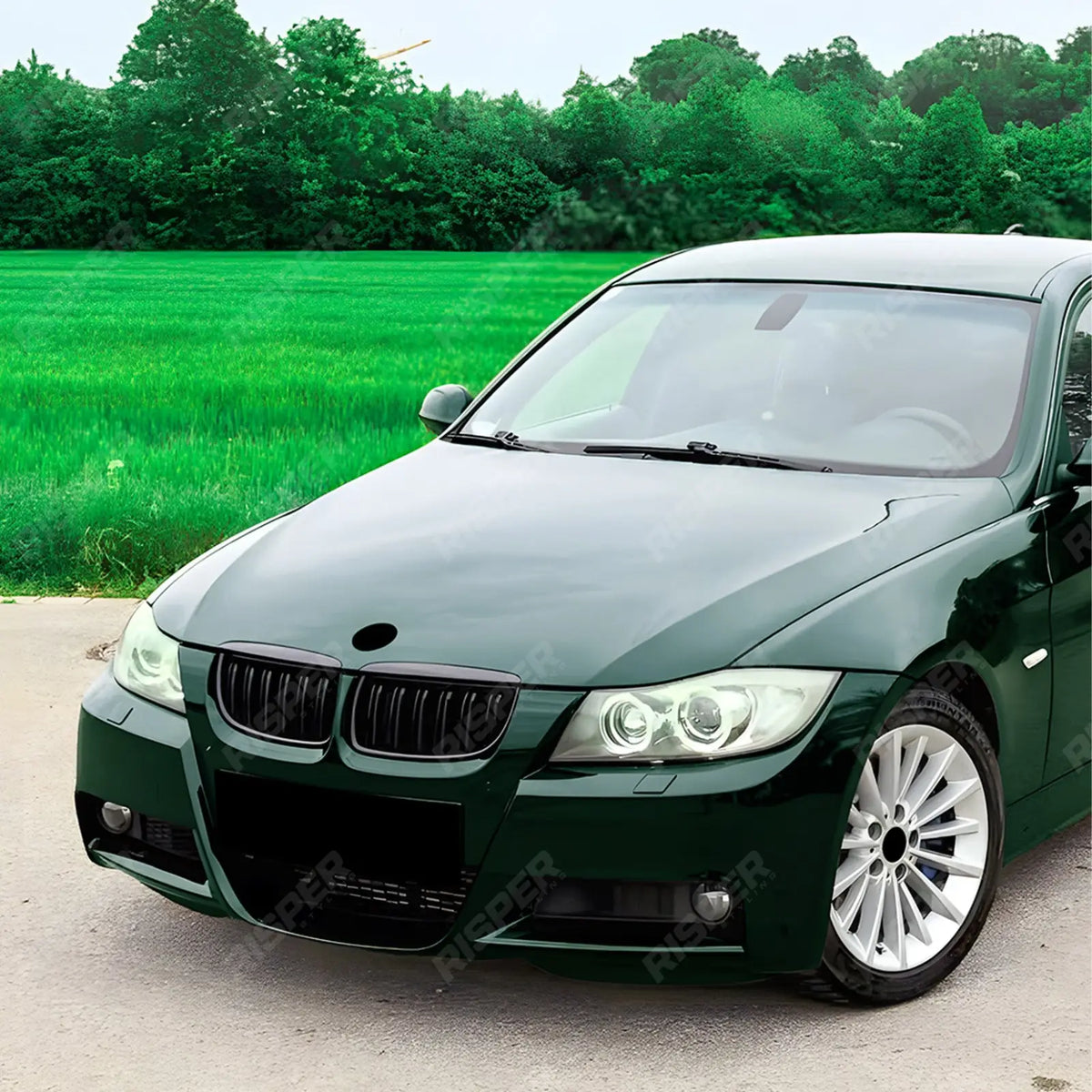Double Slat Front Grill in Gloss Black For BMW E90 E91 Pre LCI 2005-2008 - Grilles