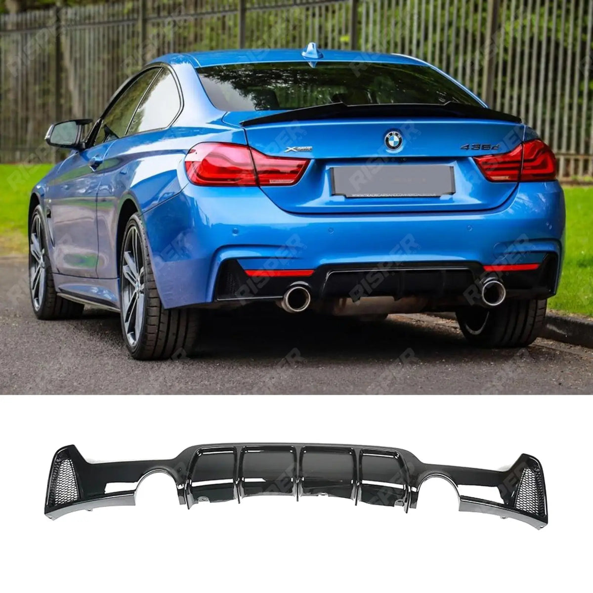 BMW 4 Series M Sport F32 F36 - Gloss Black Dual Exit Rear Diffuser Main image