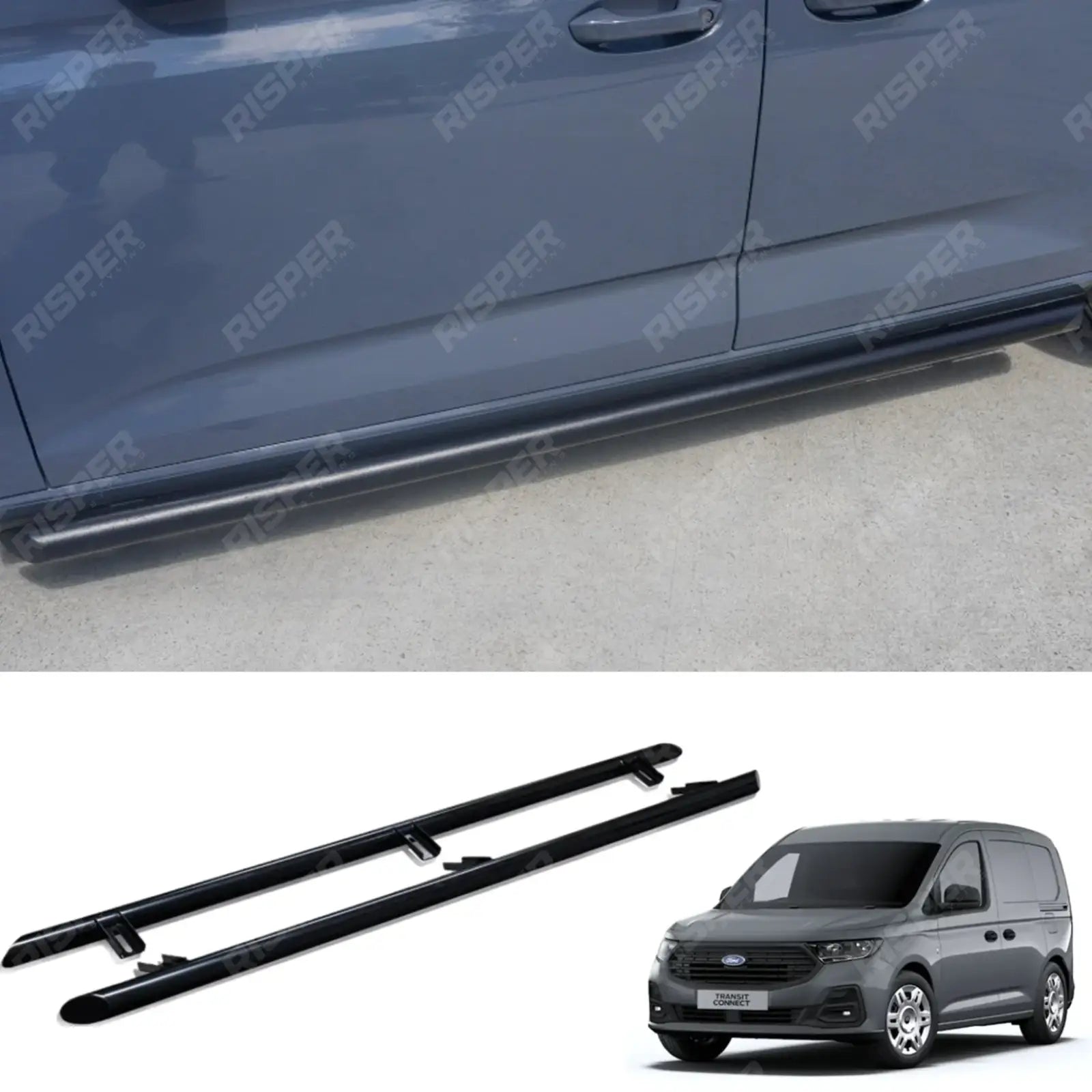 Ford Transit Connect 2024 On – Side Bars Steps – Angular Type – Short Wheel Base – Black – 60mm Side Bars Main image
