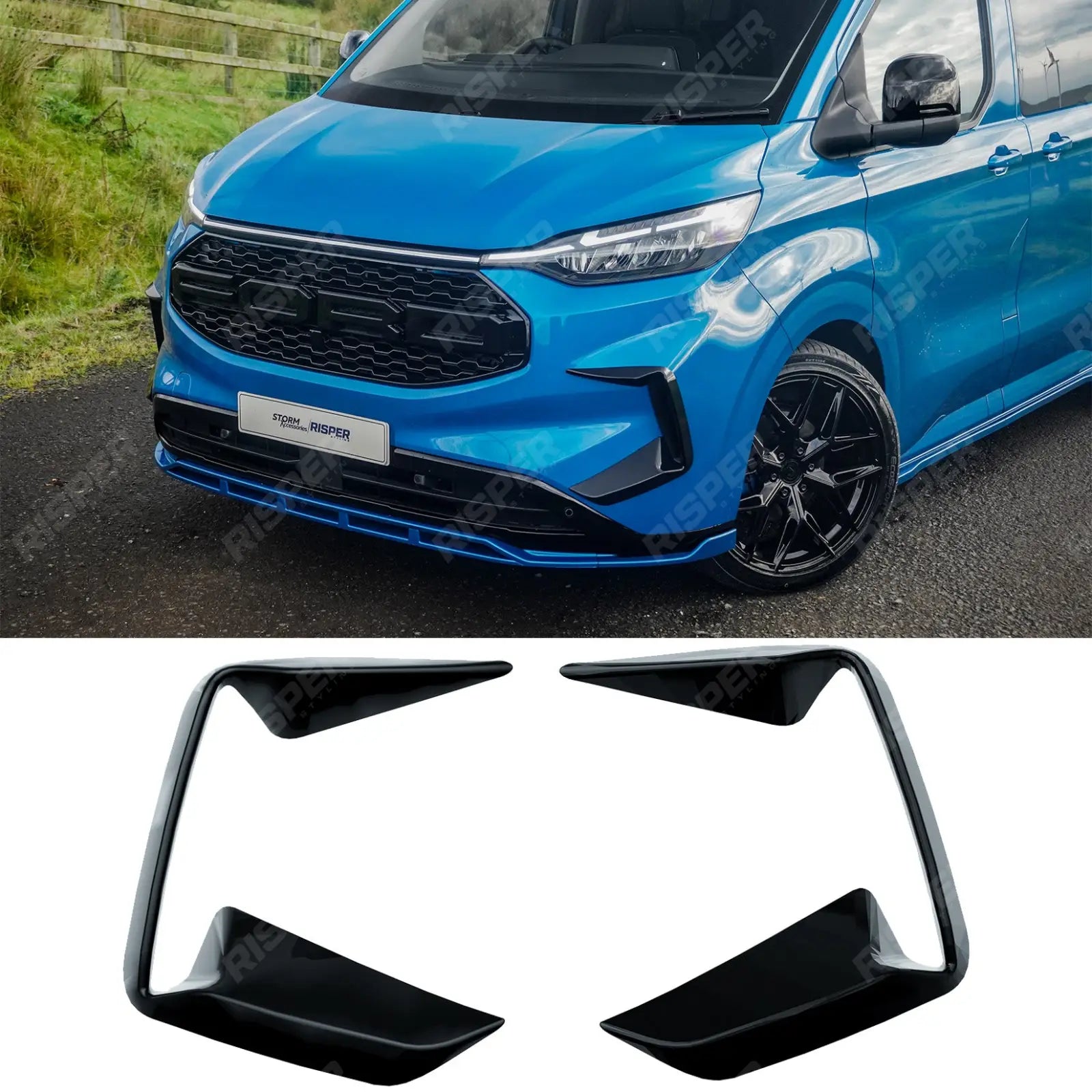 Ford Transit Custom MK2 2024 On Front Aero Canard Loops In Gloss Black Aero Kit Main image