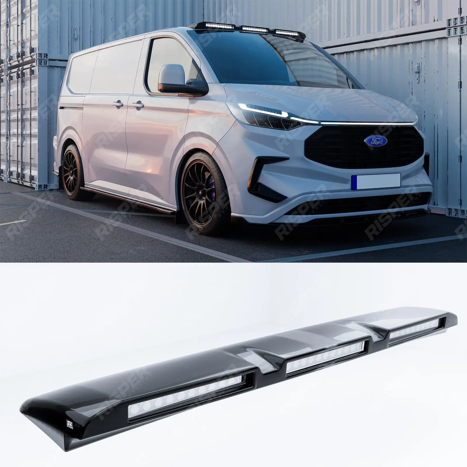 Ford Transit Custom MK2 2024 on Luminex Roof Light Pod With Amber Strobe In Gloss Black