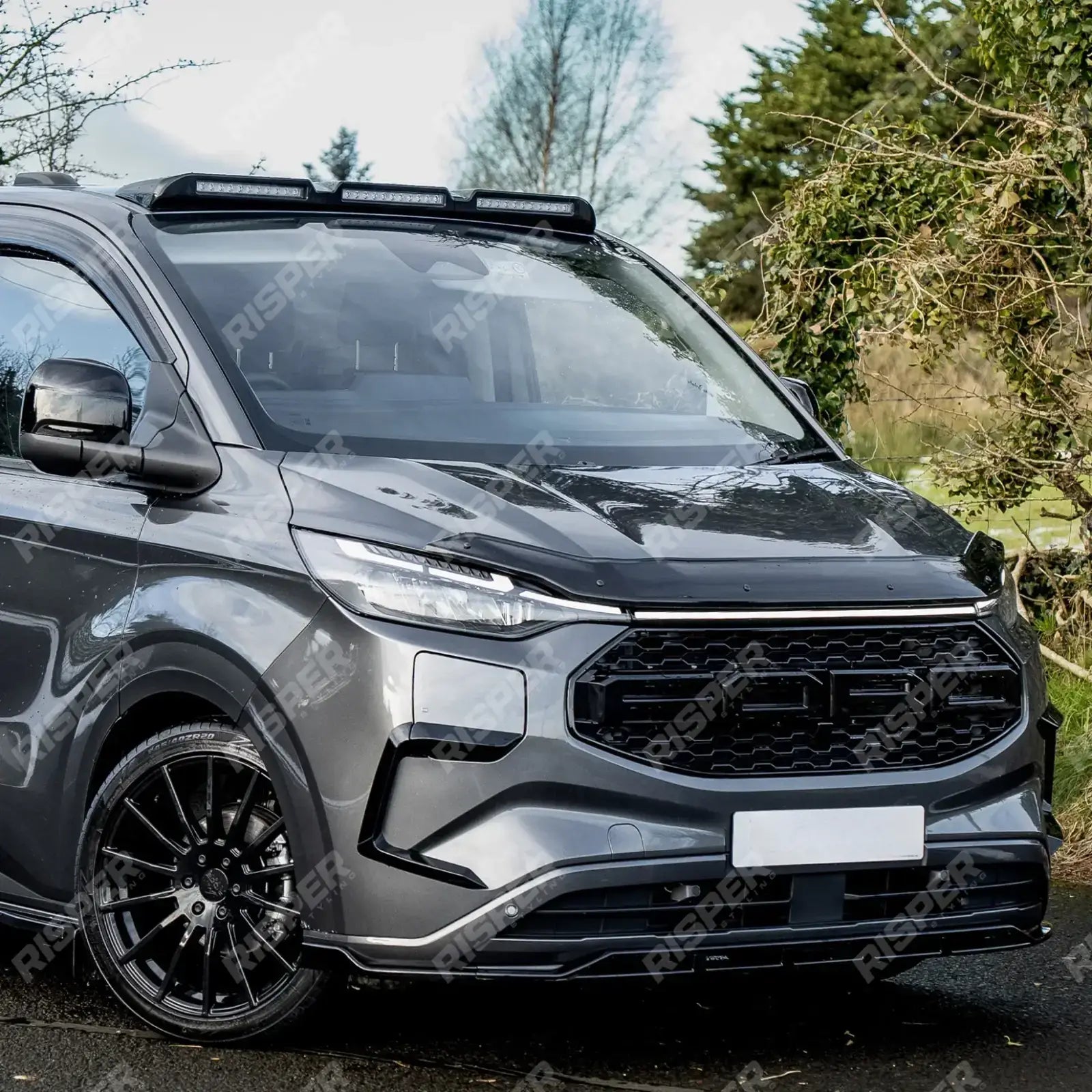 Ford Transit E Custom & PHEV MK2 2024 on Front Aero Canard Loops In Gloss Black Body Trims